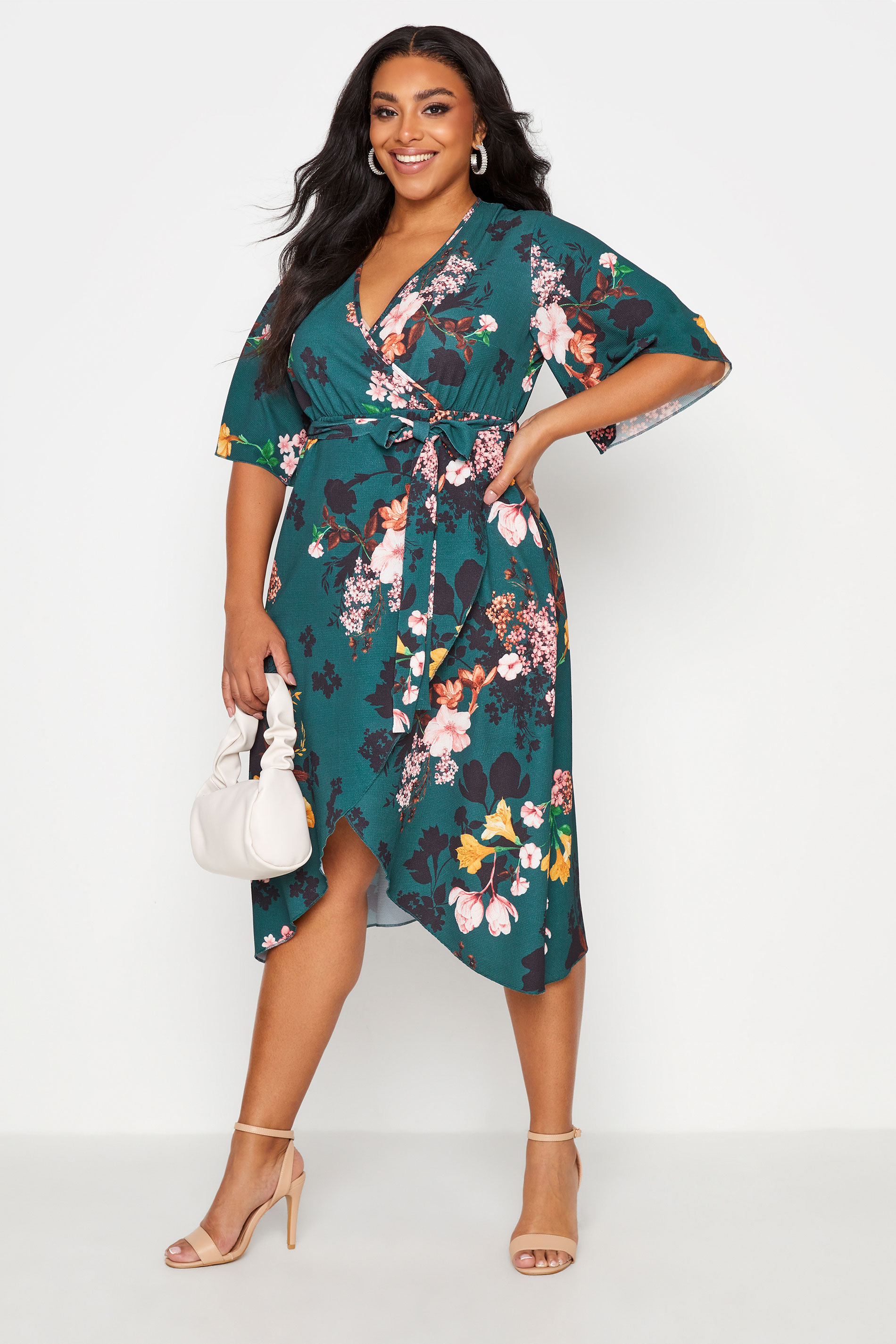 YOURS LONDON Plus Size Green Floral Print Wrap Dress | Yours Clothing 2