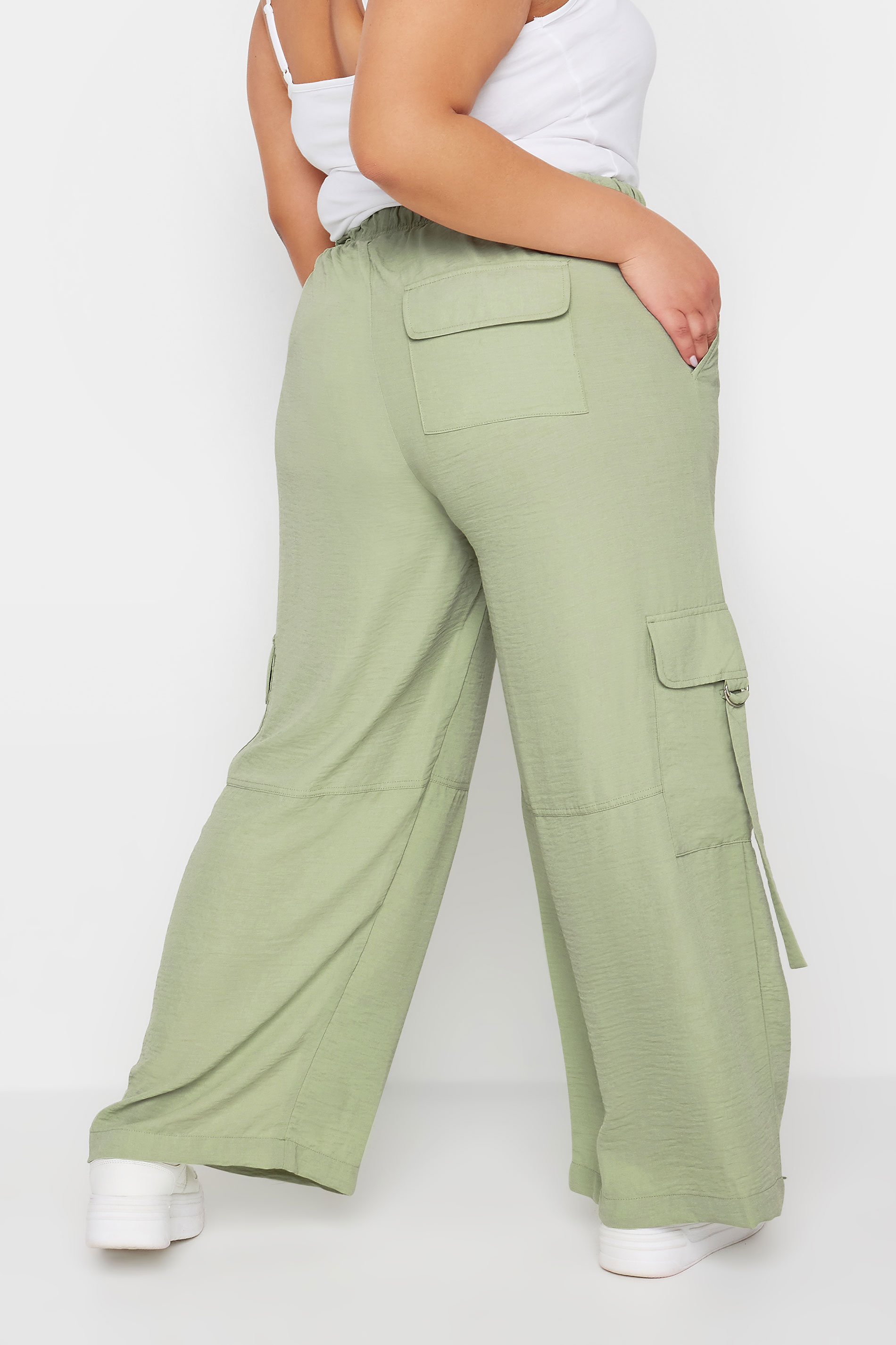 YOURS Plus Size Sage Green Twill Cargo Trousers | Yours Clothing 3