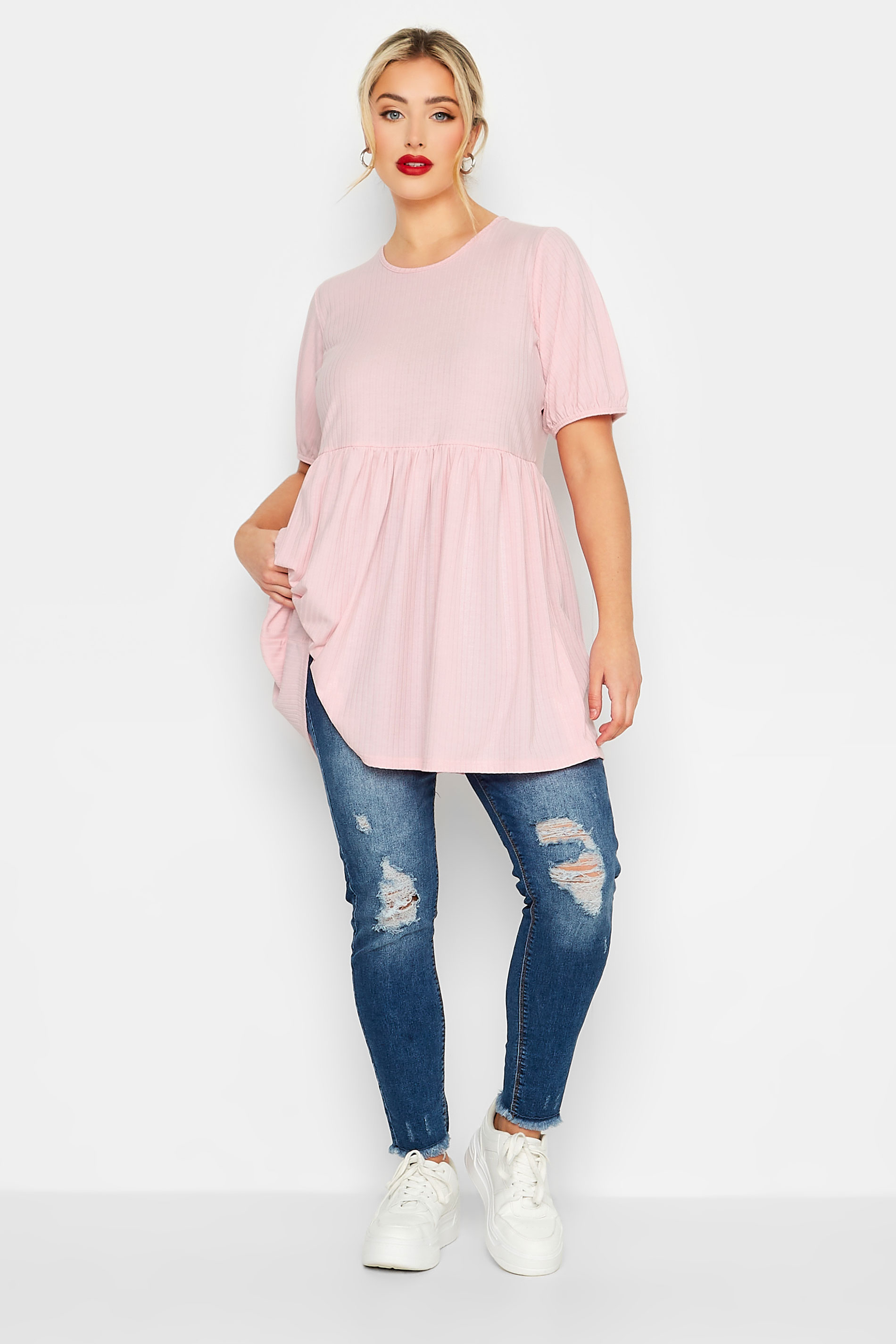 LIMITED COLLECTION Plus Size Blush Pink Tie Back Peplum Top | Yours Clothing 3