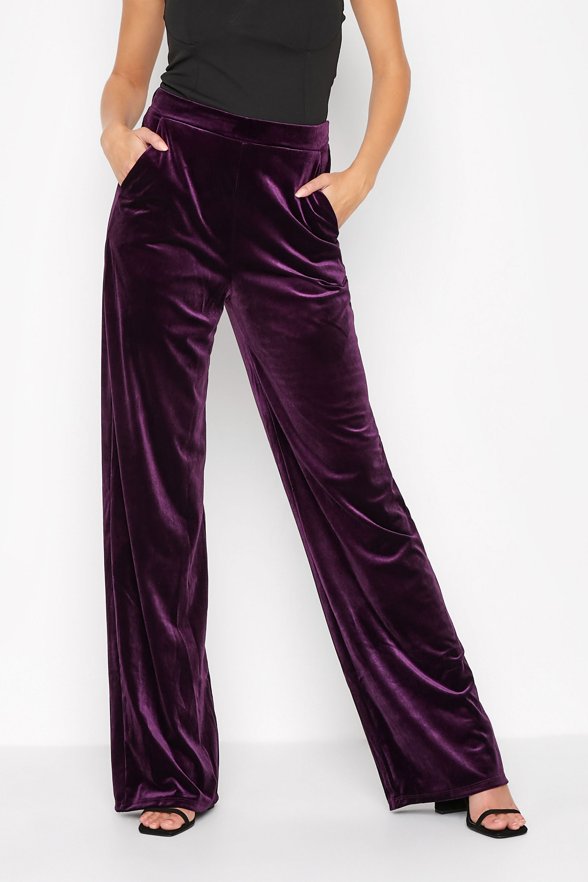LTS Tall Women's Purple Velvet Wide Leg Trousers | Long Tall Sally 1