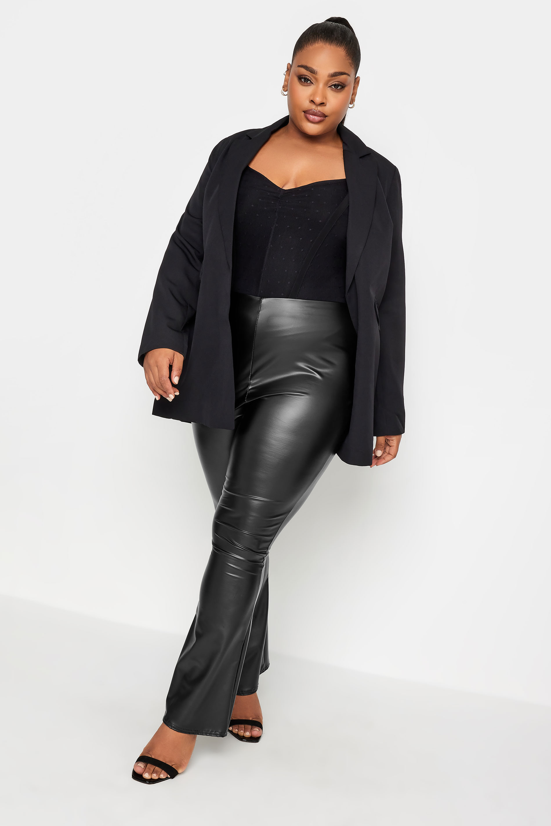 LIMITED COLLECTION Plus Size Black Faux Leather Flared Trousers | Yours Clothing 2