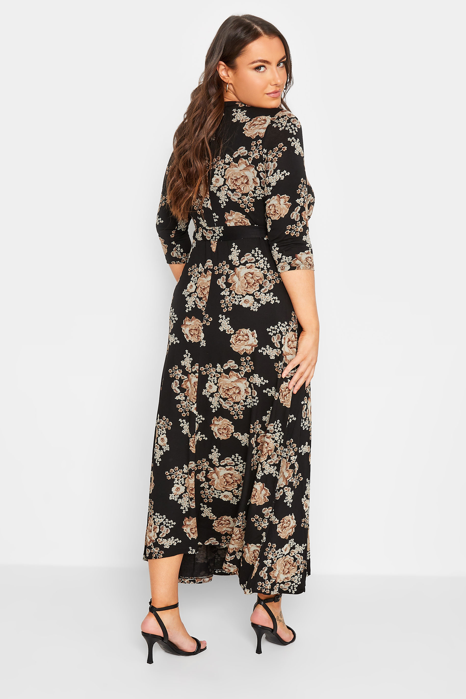Plus Size Black Floral V-Neck Maxi Dress | Yours Clothing 3