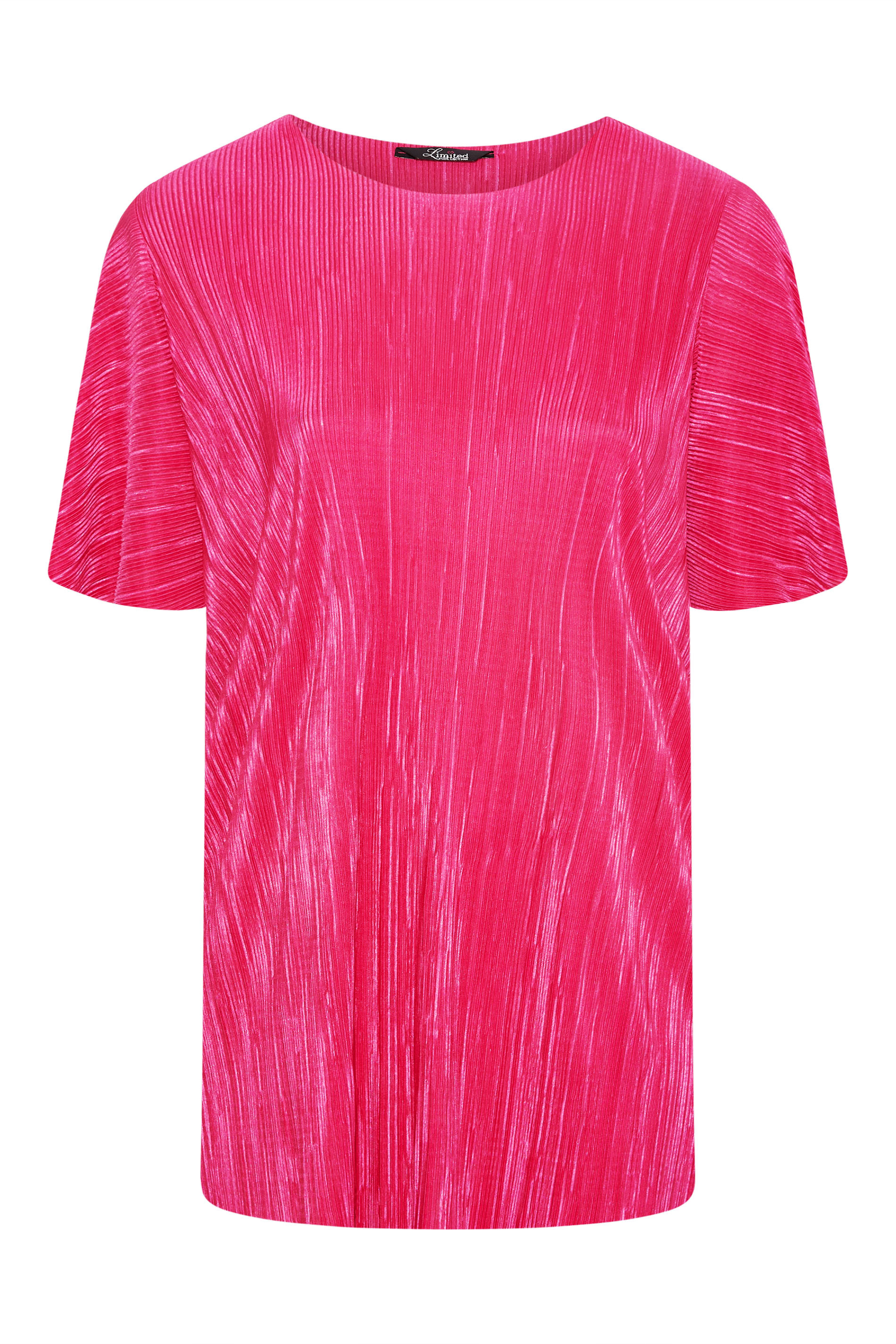 Grande taille  Tops Grande taille  Tops de Soirée | LIMITED COLLECTION - T-Shirt Rose Ample Texture Plissée - OB71025