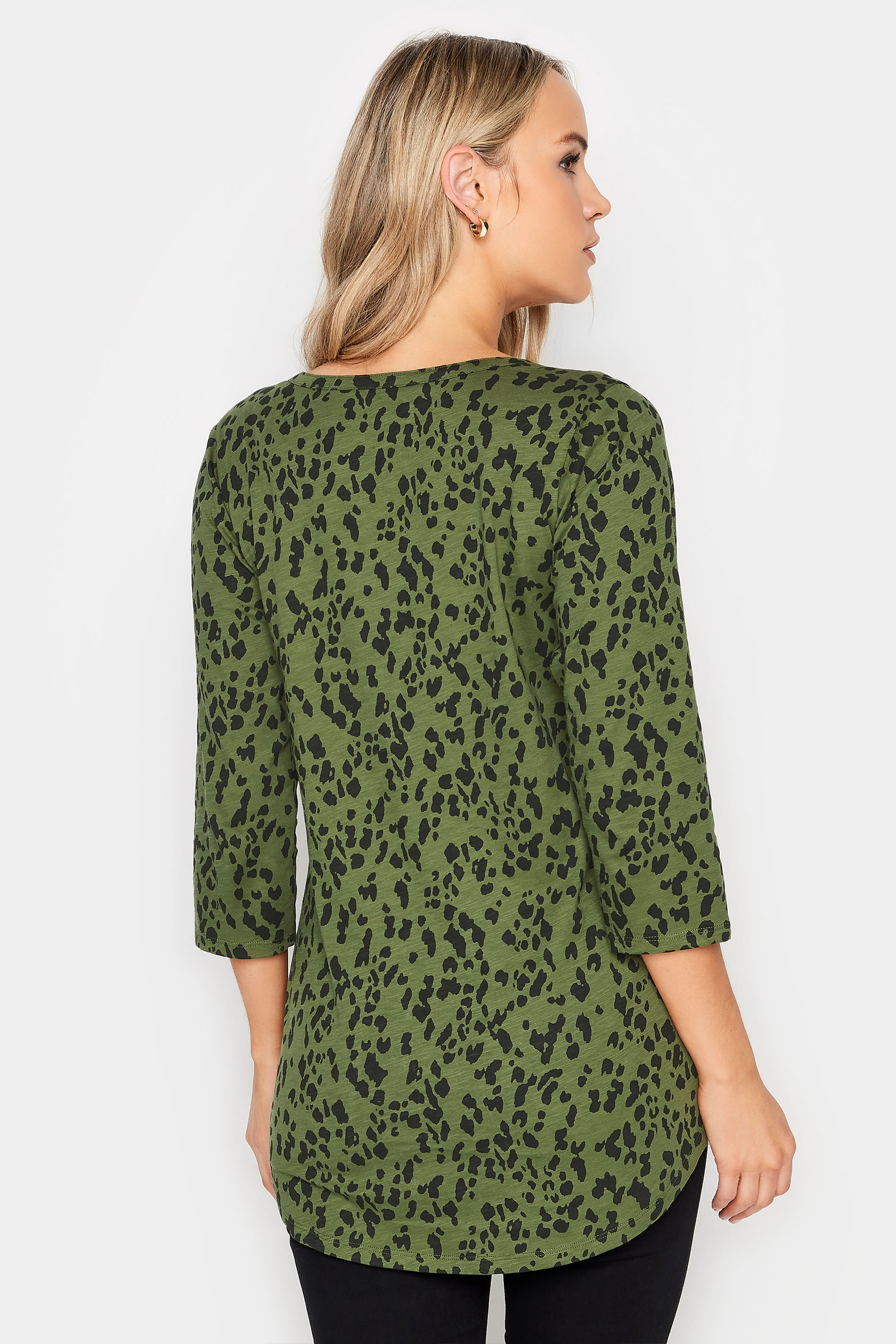 LTS Tall Womens Khaki Green Animal Print Henley Top | Long Tall Sally  3