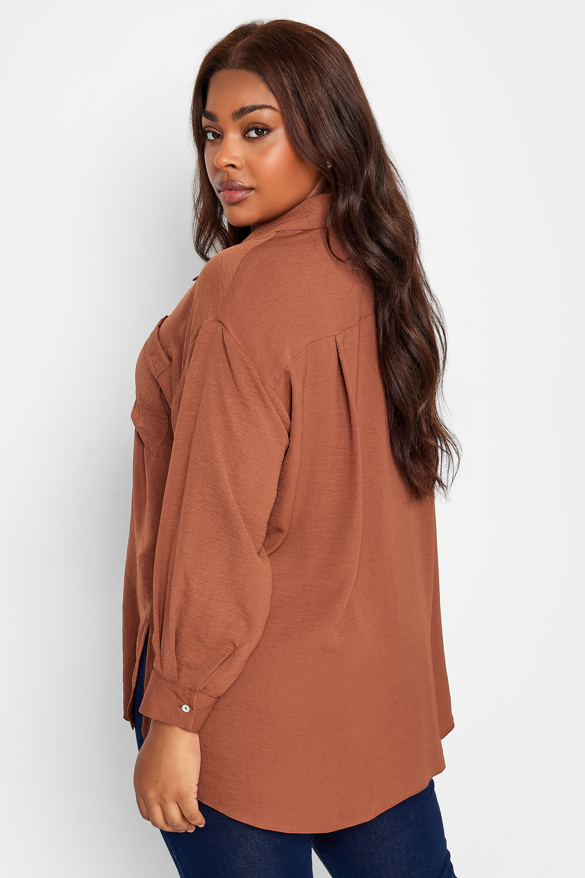 YOURS Plus Size Brown Button Through Shirt | Yours Clothing 3