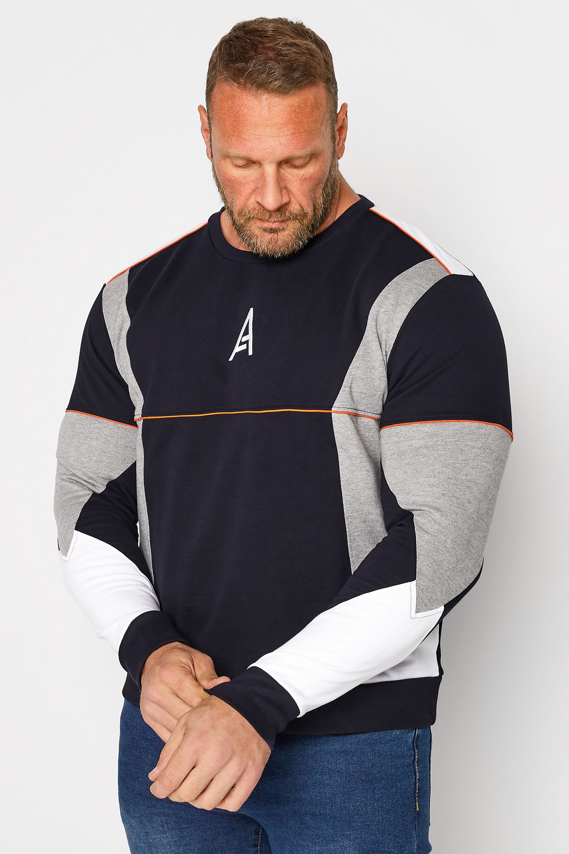 STUDIO A Big & Tall Navy Blue & Grey Colour Block Sweatshirt 1