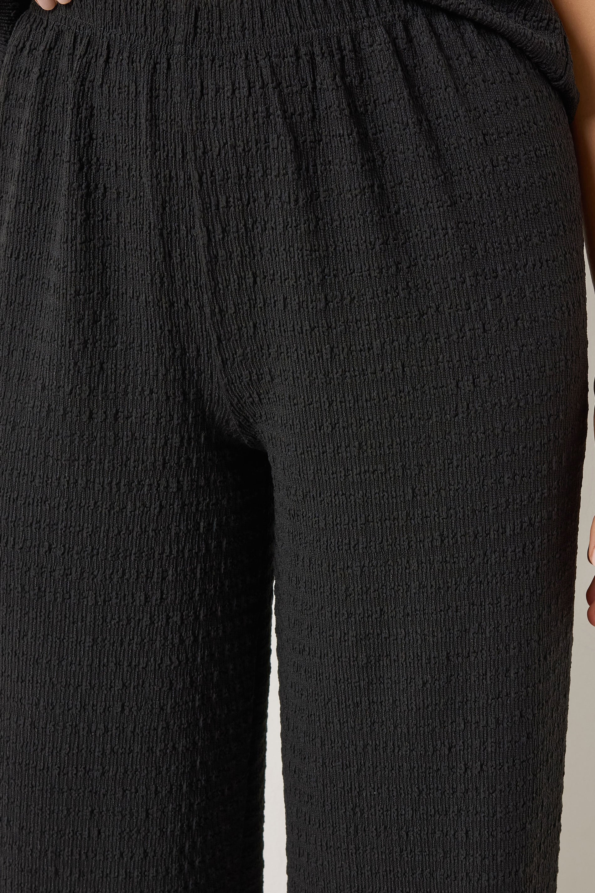 LTS Tall Women's Black Textured Elasticated Wide Leg Trousers | Long Tall Sally 4
