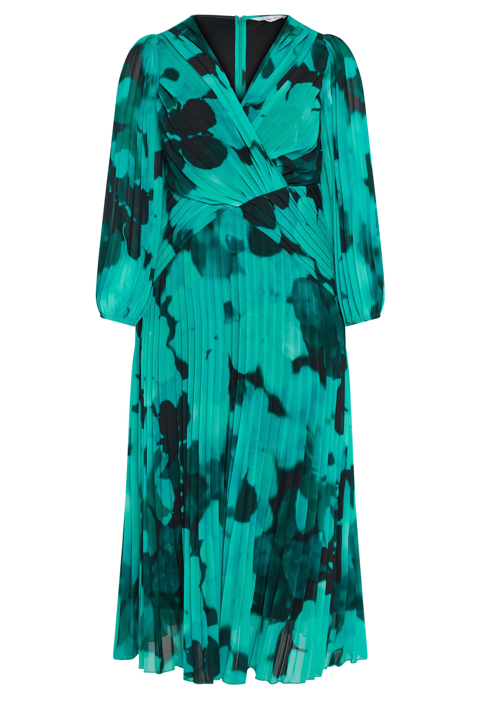 YOURS LONDON Plus Size Teal Green Abstract Pleated Dress | Yours Clothing 1