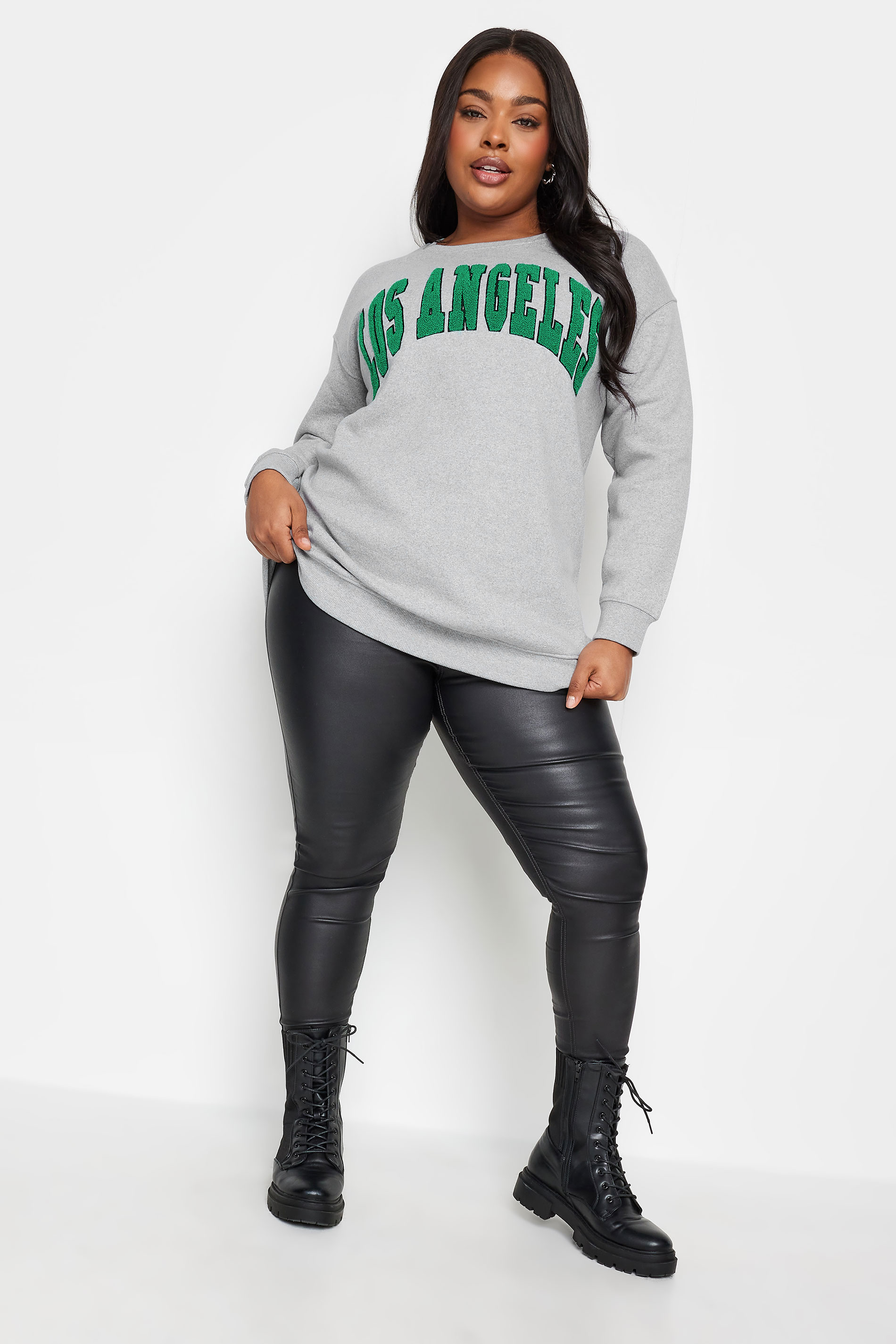 YOURS Plus Size Light Grey 'Los Angeles' Embroidered Slogan Sweatshirt | Yours Clothing 2