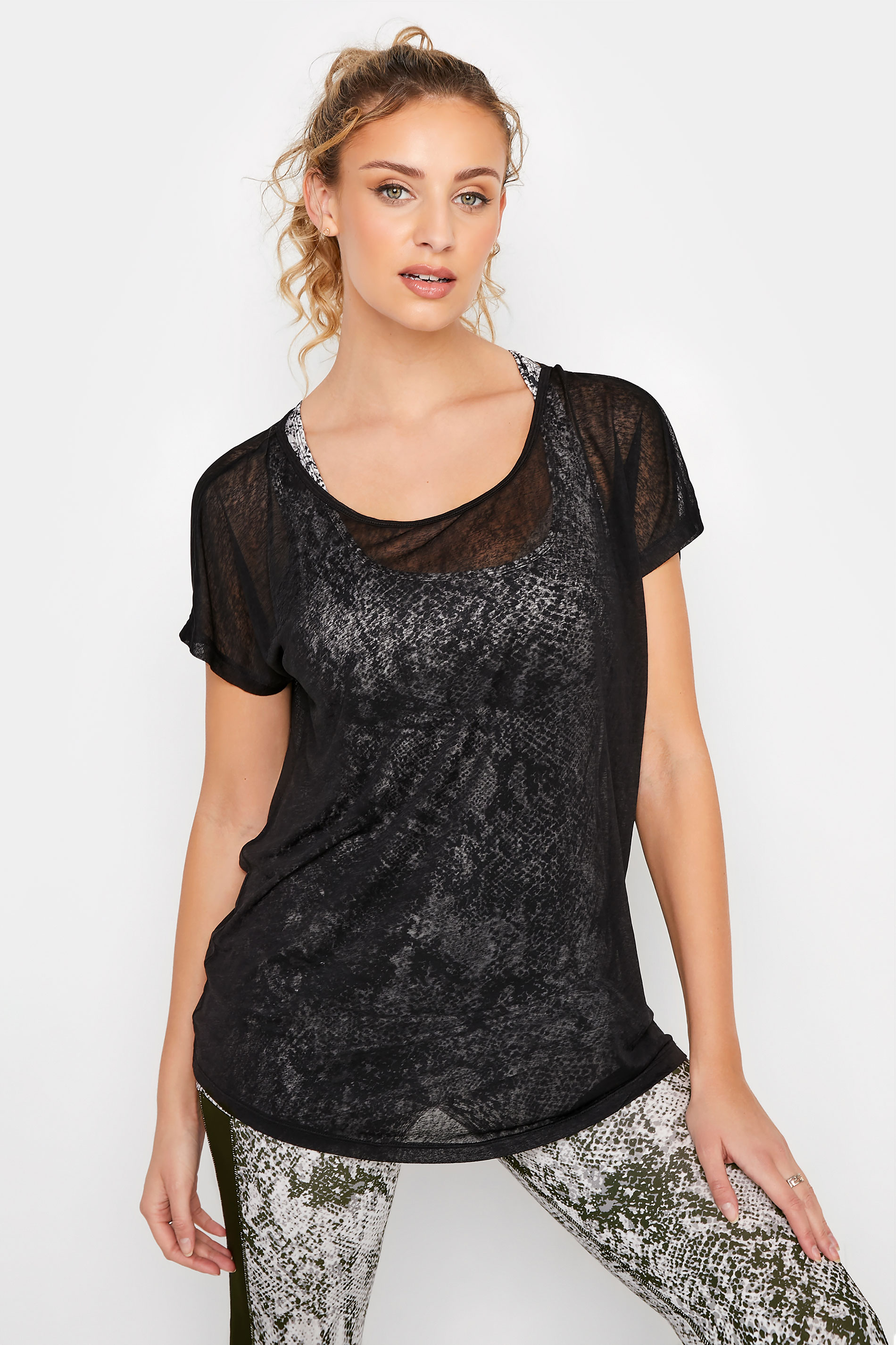 Tall Women's LTS ACTIVE Tall Black Snake Print 2 in 1 Top | Long Tall Sally  1