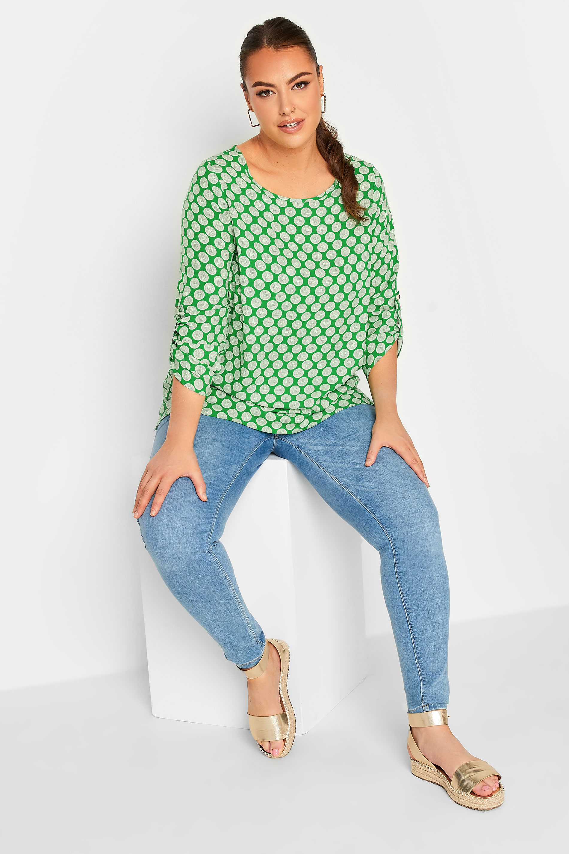 YOURS Plus Size Green Abstract Spot Print Blouse | Yours Clothing  2
