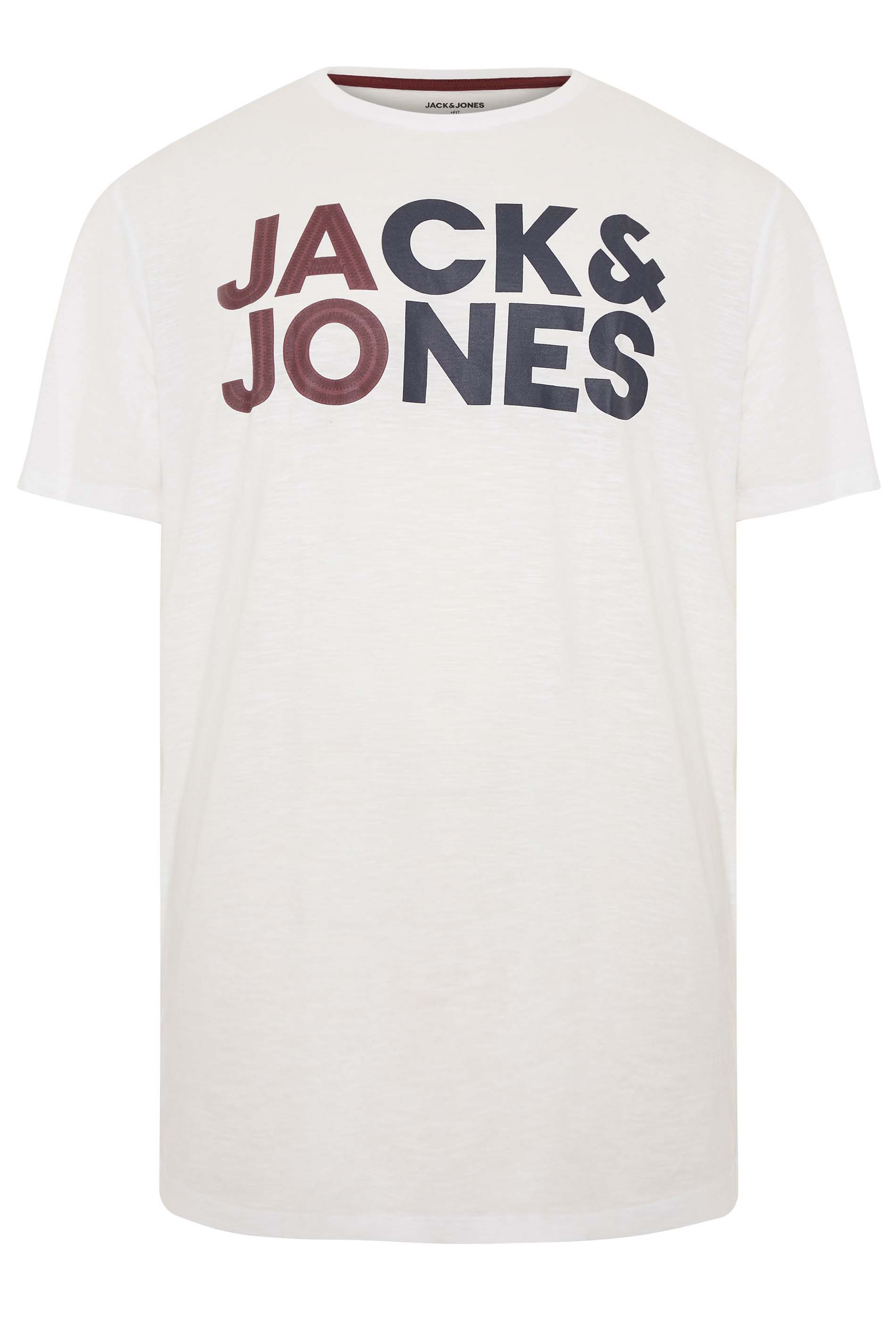 JACK & JONES Big & Tall White Marl Logo Crew Neck T-Shirt 1