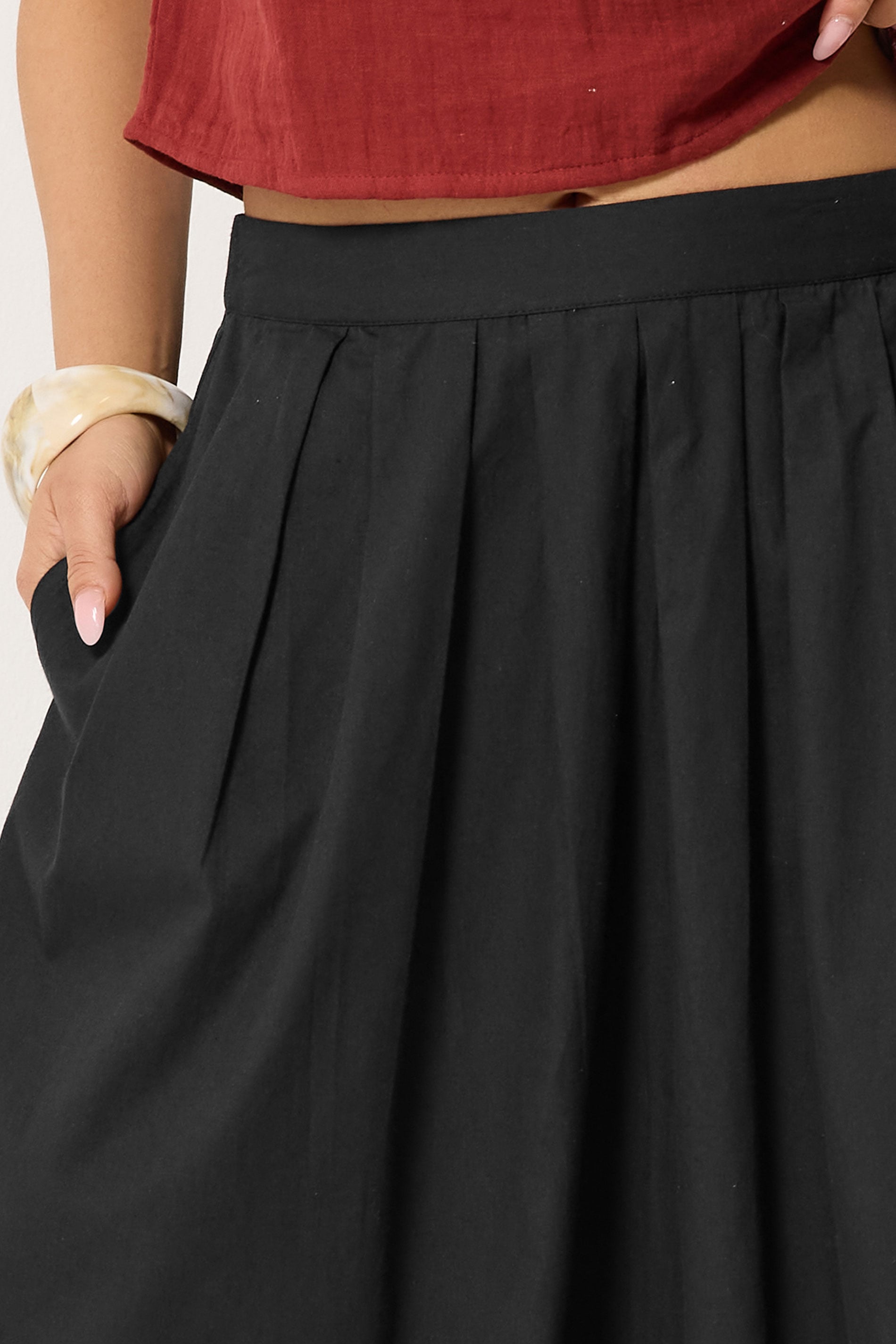 PixieGirl Petite Women's Black Cotton Poplin Maxi Skirt | PixieGirl 4