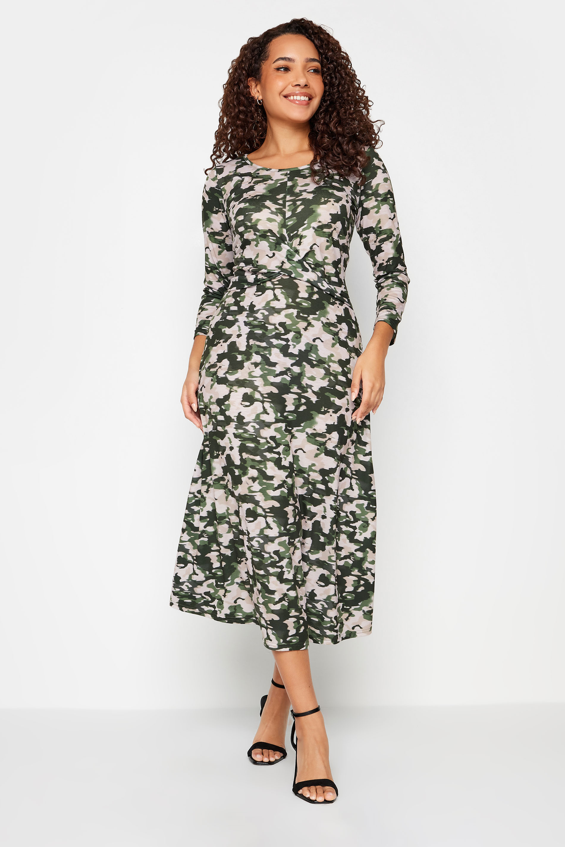 M&Co Khaki Green Abstract Print Twist Front Midaxi Dress 2