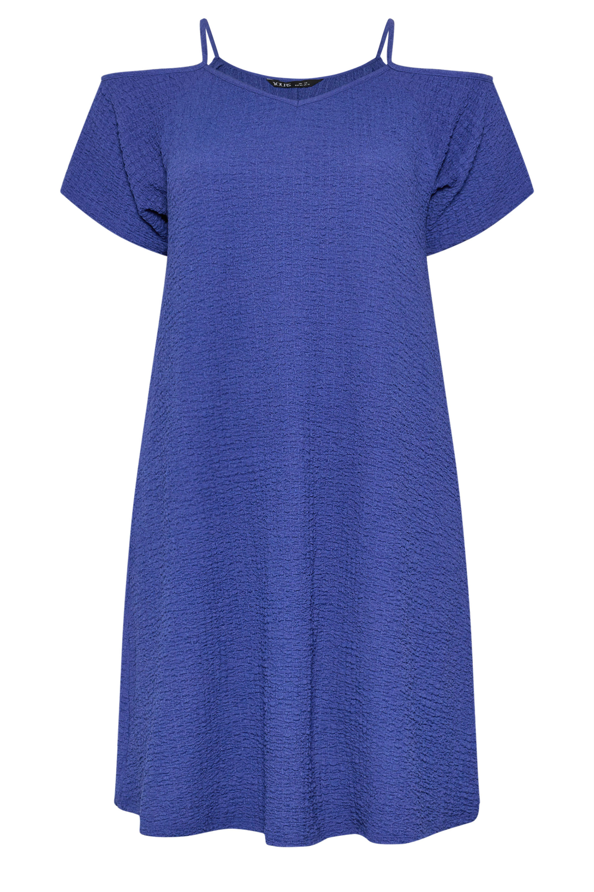 YOURS Curve Blue Texture Cold Shoulder Dress  5