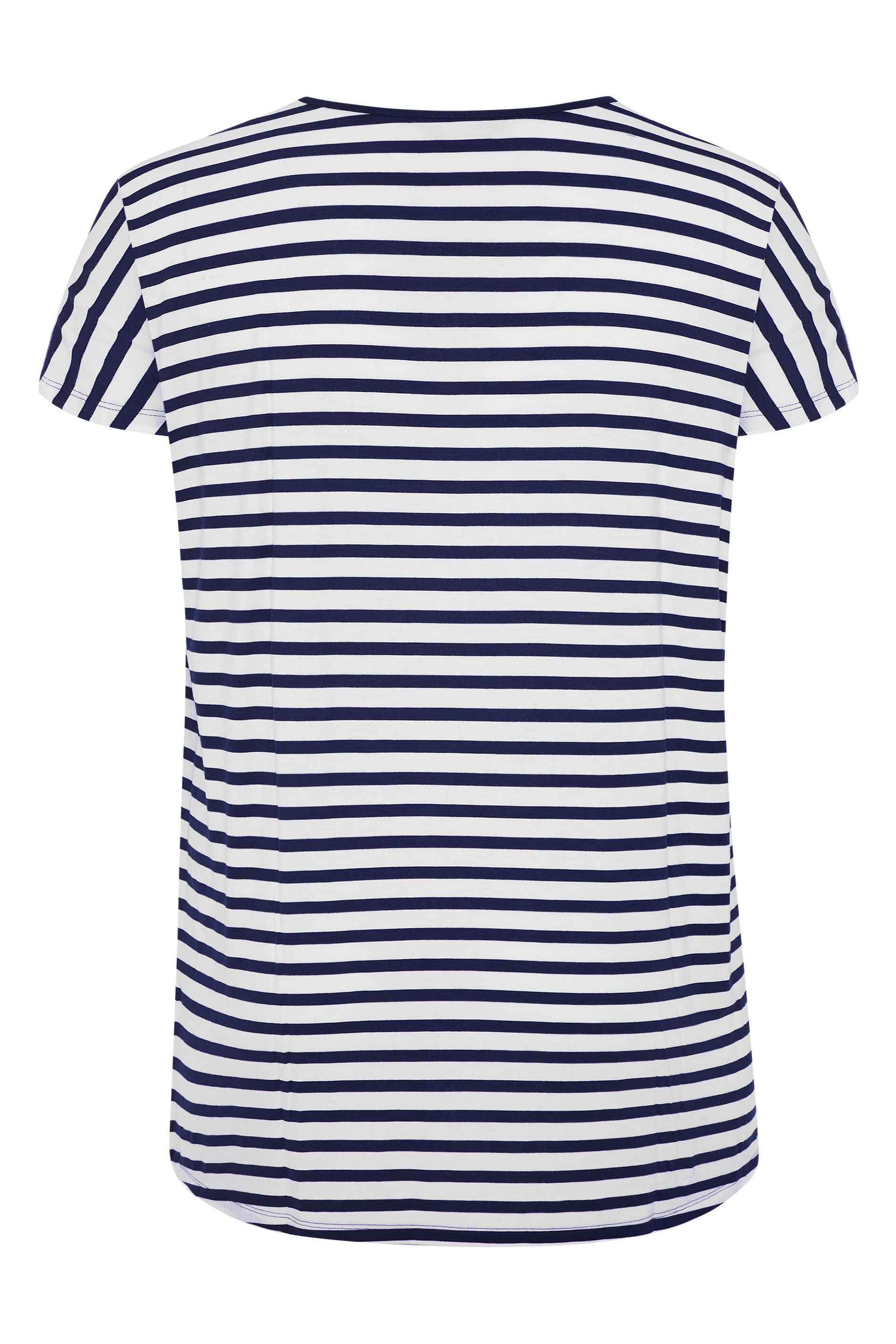 White and Navy Grown on Stripe Sleeve T-Shirt | Yours Clothing