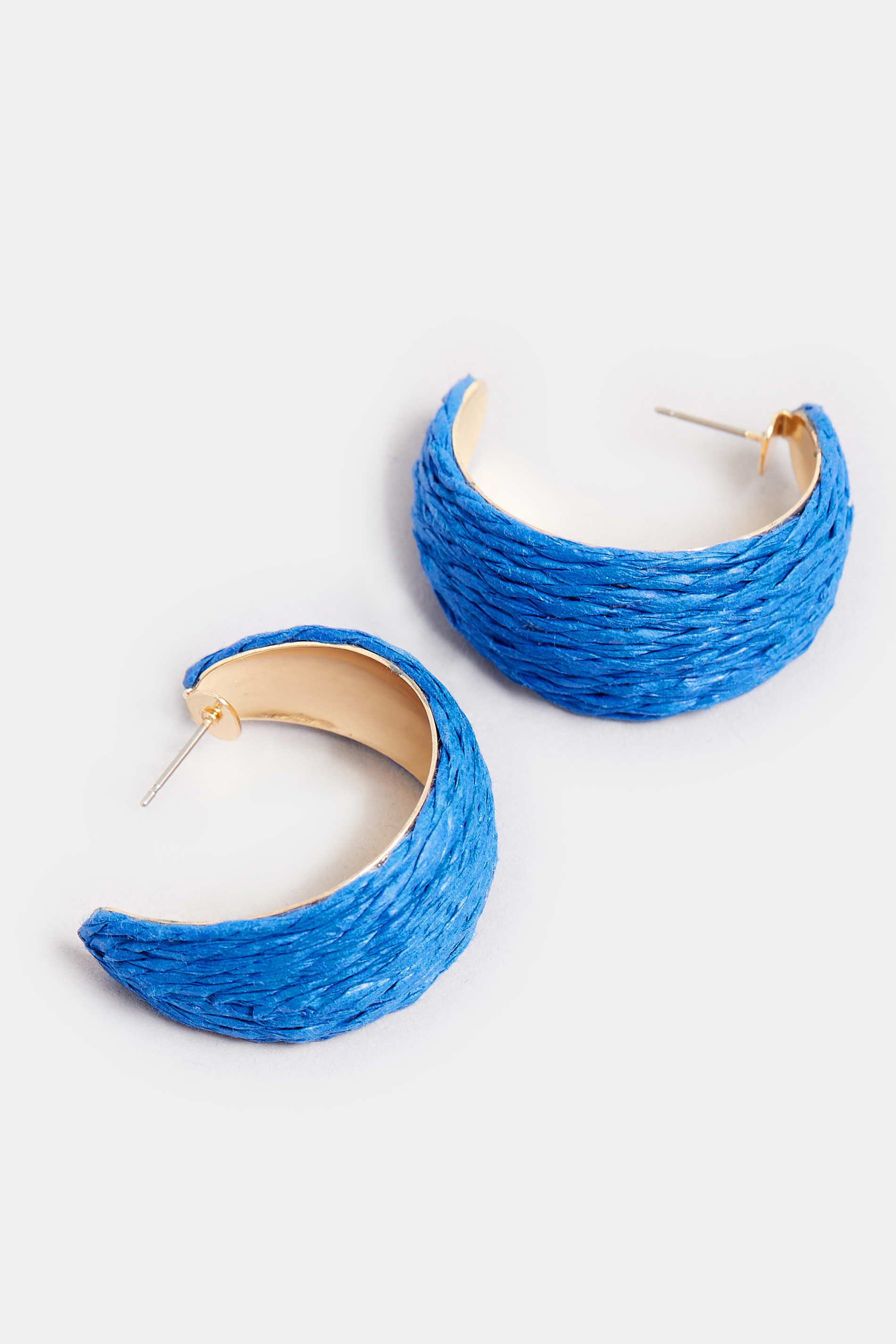 Bright Blue Raffia Hoop Earrings | Yours Clothing 3