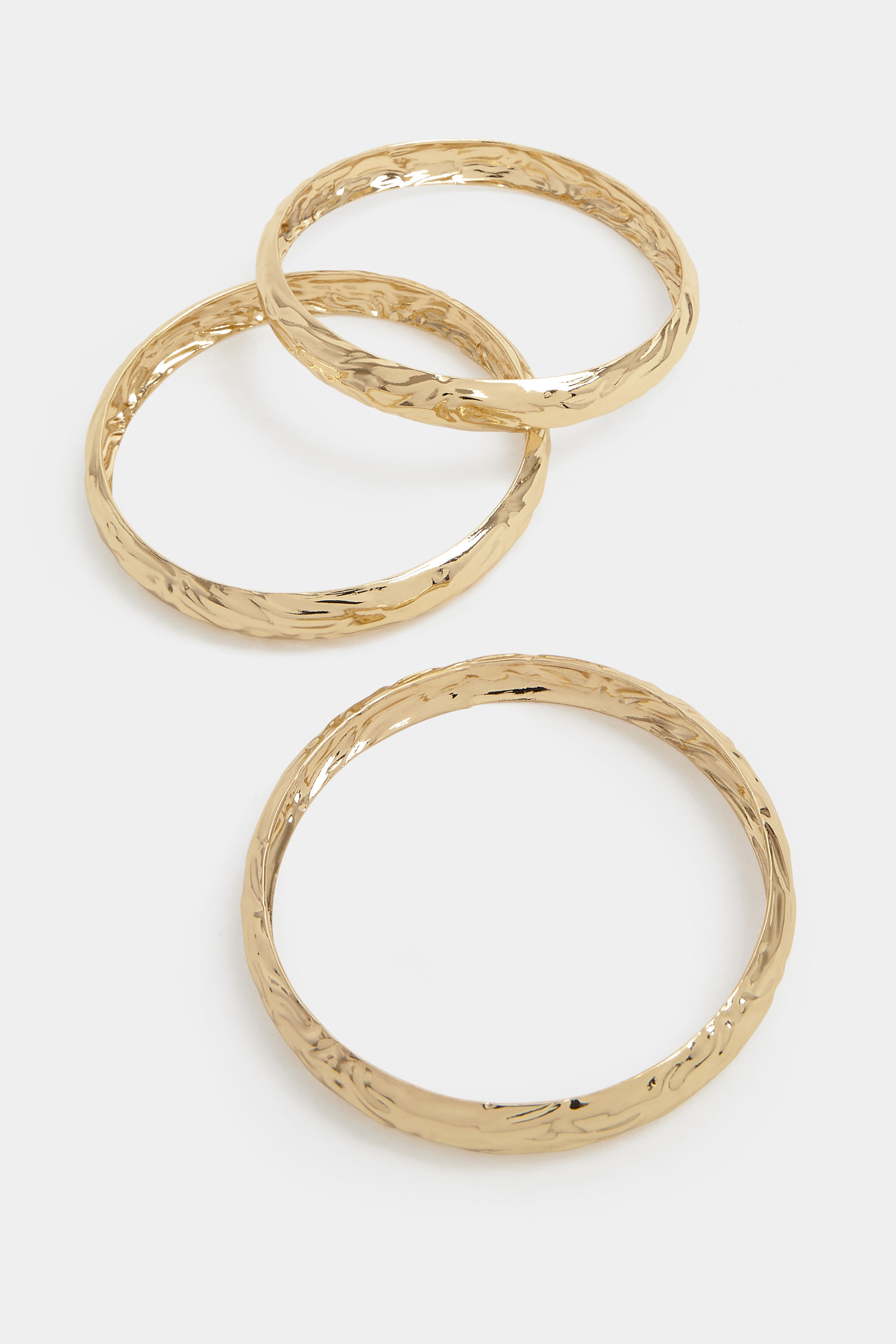 YOURSET 3 PACK Gold Tone Textured Metal Bangle Set | Yours Clothing 3