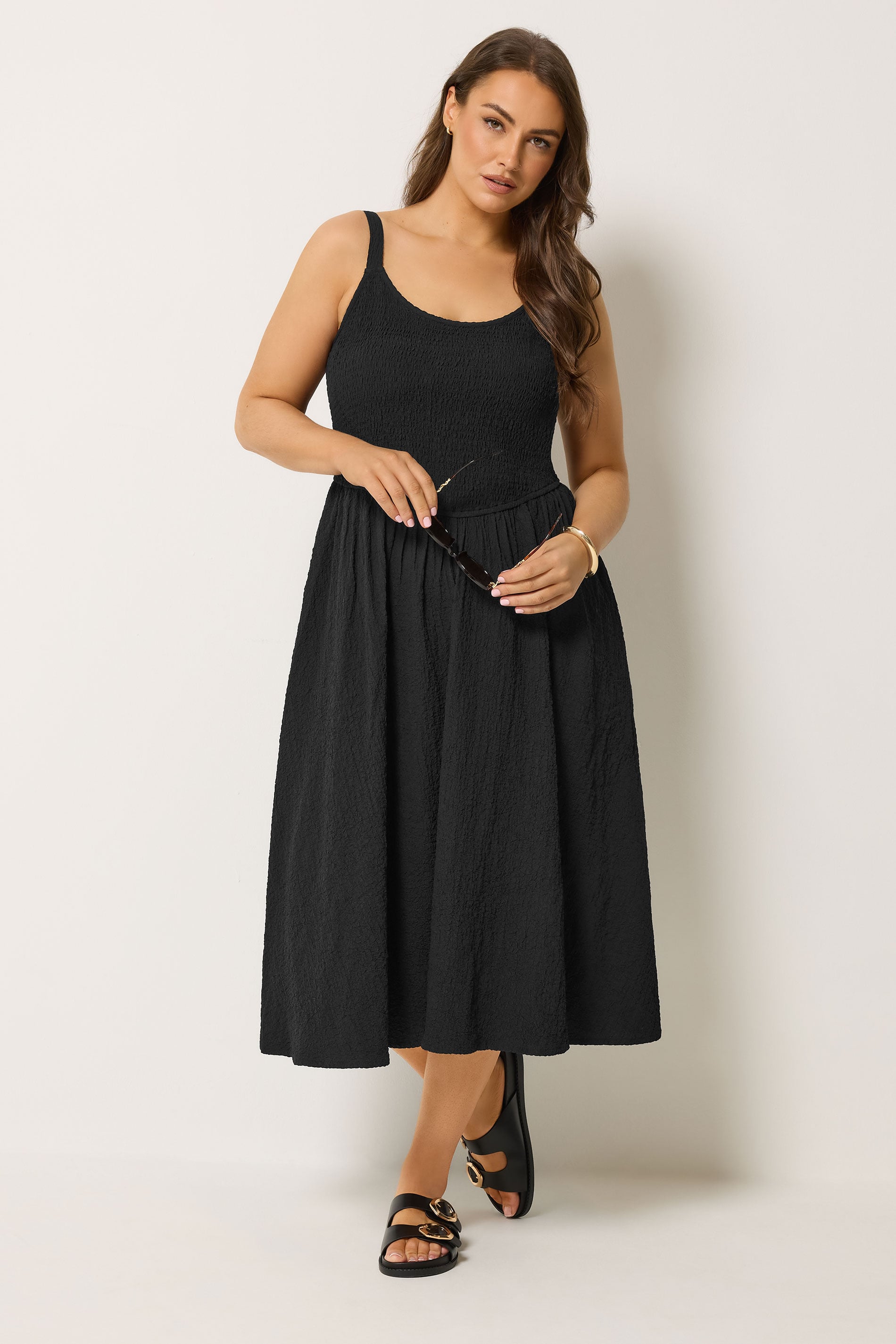 YOURS Plus Size Black Shirred Sundress | Yours Clothing 3