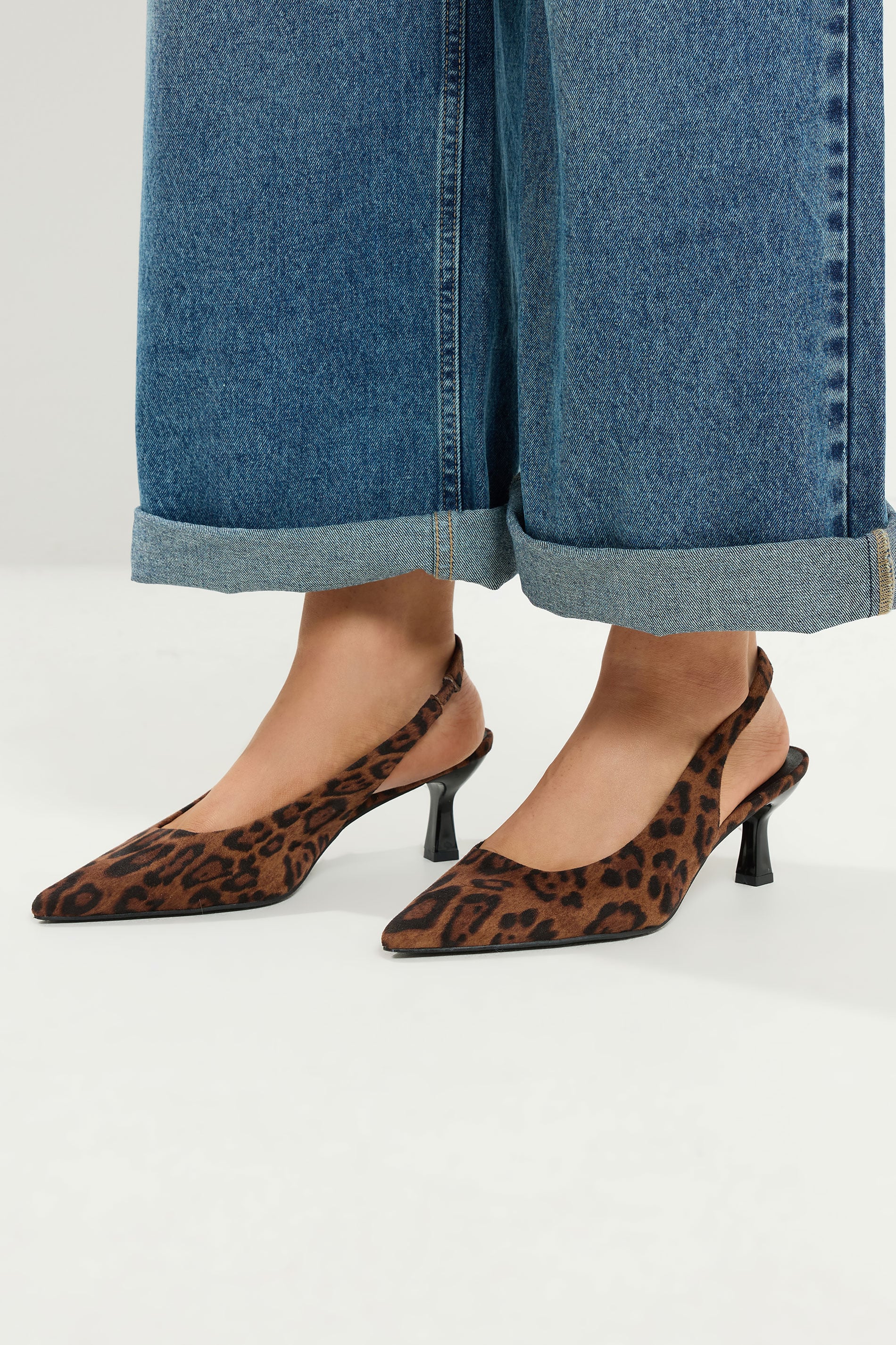 Brown Leopard Faux Suede Sling Back Heels In Wide E Fit | Yours Clothing 3