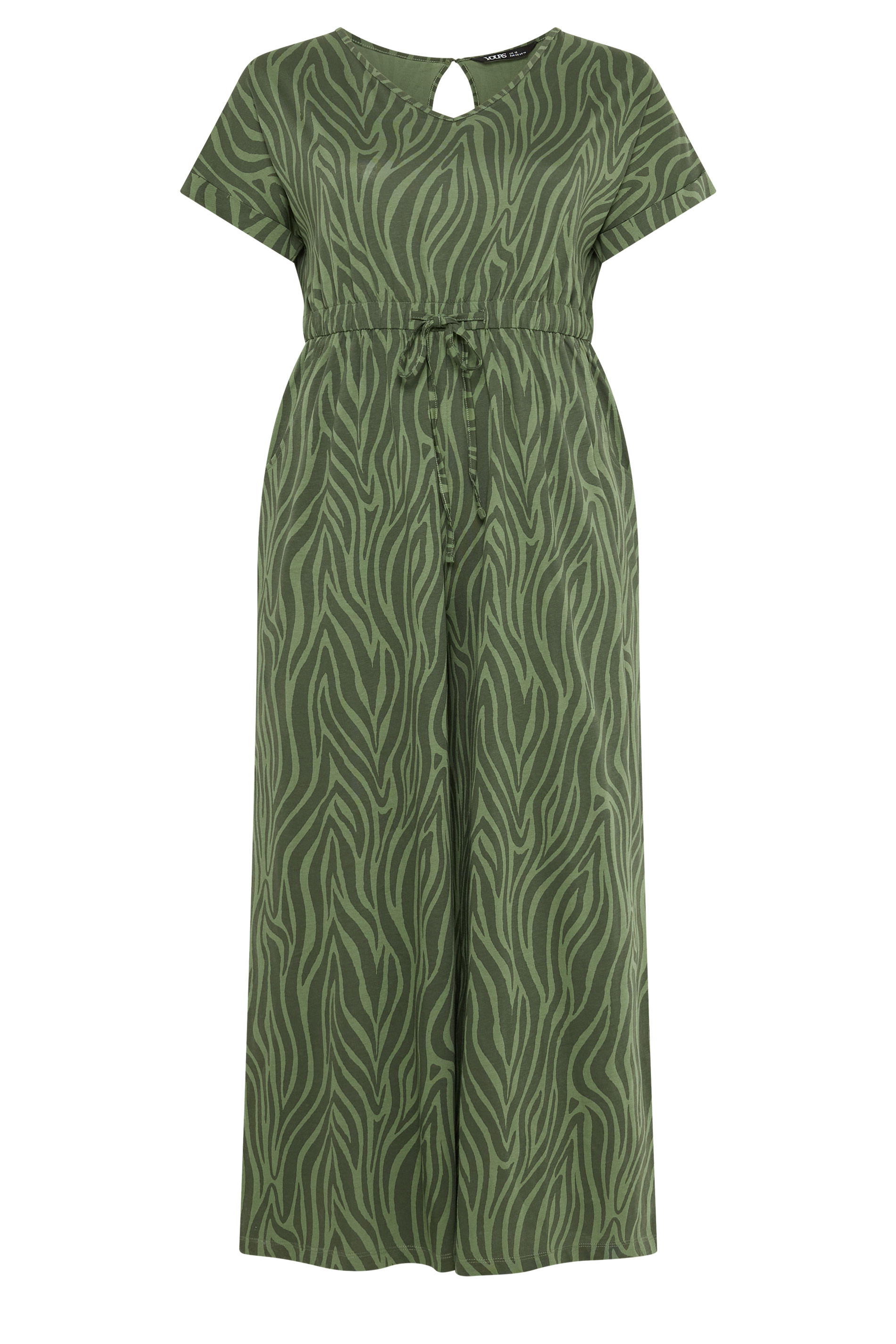 YOURS Plus Size Khaki Green Zebra Print Cotton Jumpsuit | Yours Clothing 5