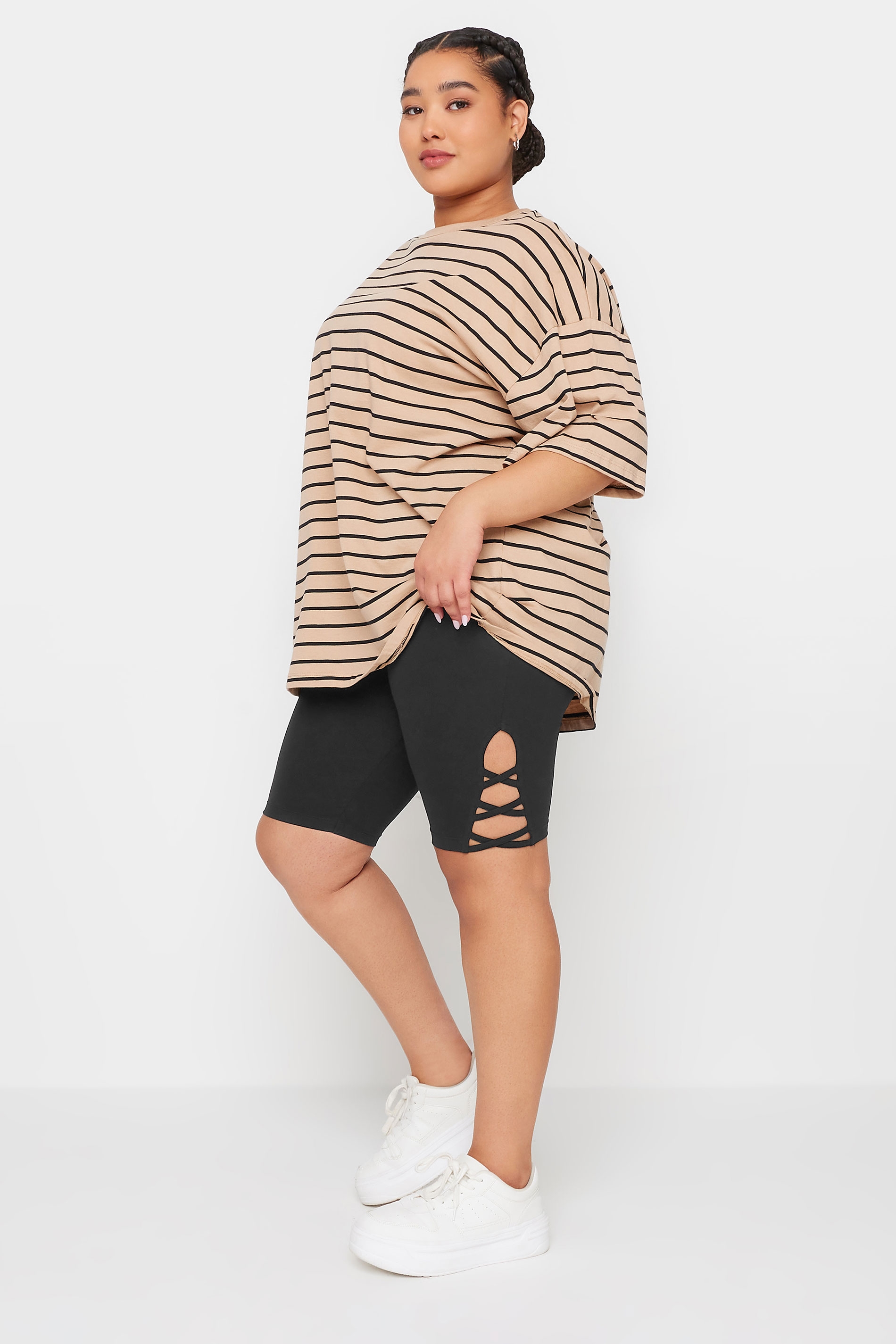 YOURS Plus Size Black Cut Out Cycling Shorts | Yours Clothing 2