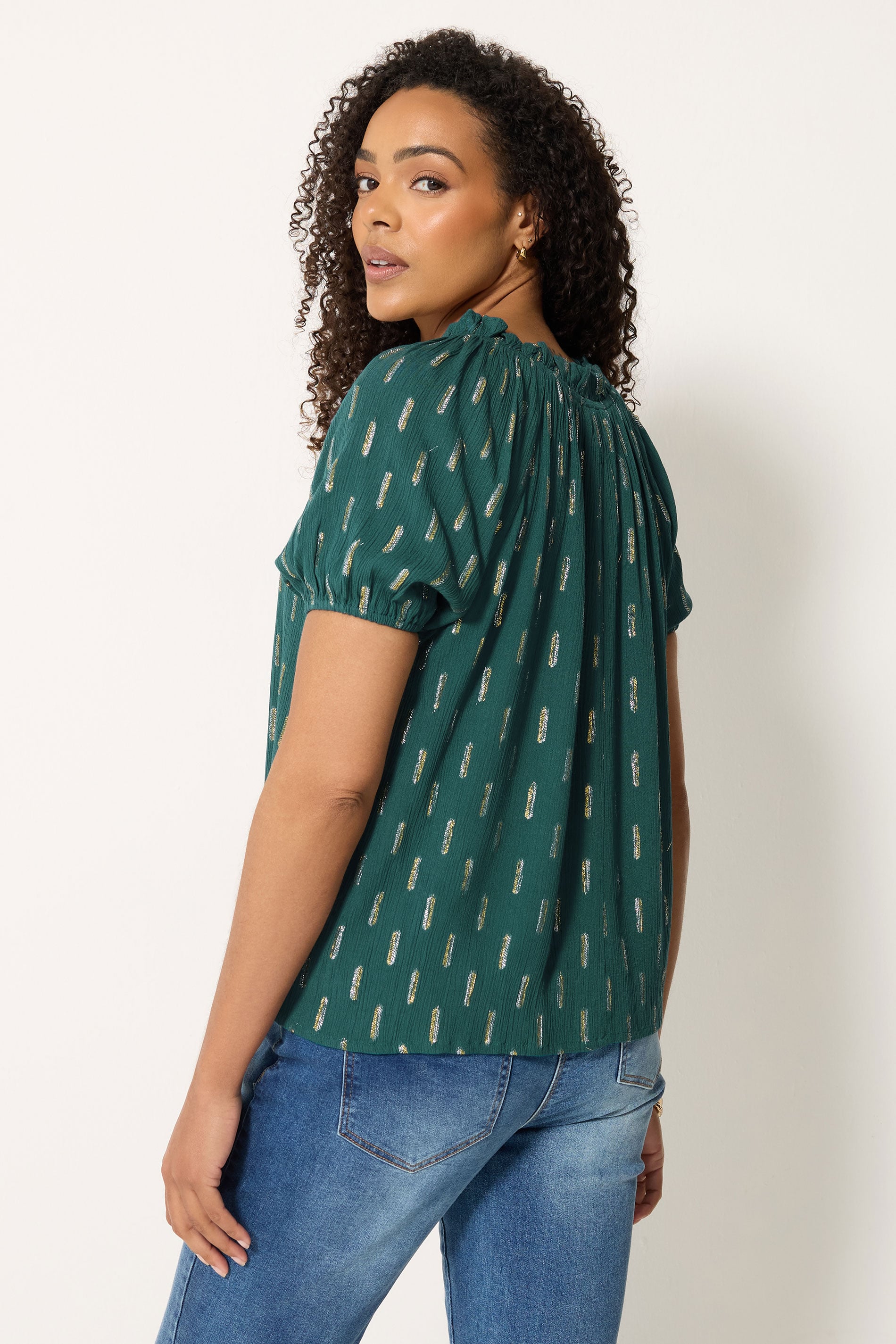 M&Co Teal Green Foil Detail Blouse | M&Co 2