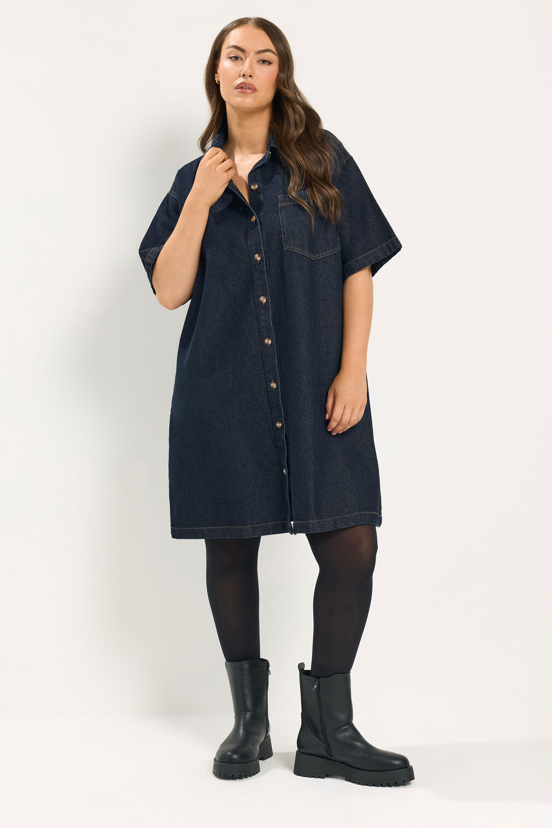 Yours Blauwe Denim Overhemdjurk, foto 3