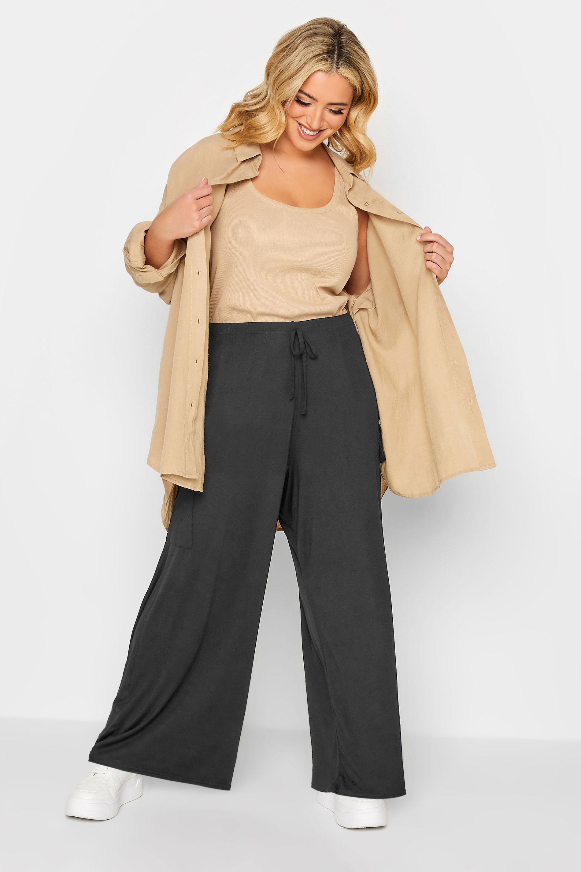 YOURS Curve Plus Size Black Wide Leg Cargo Trousers | Yours Clothing  2