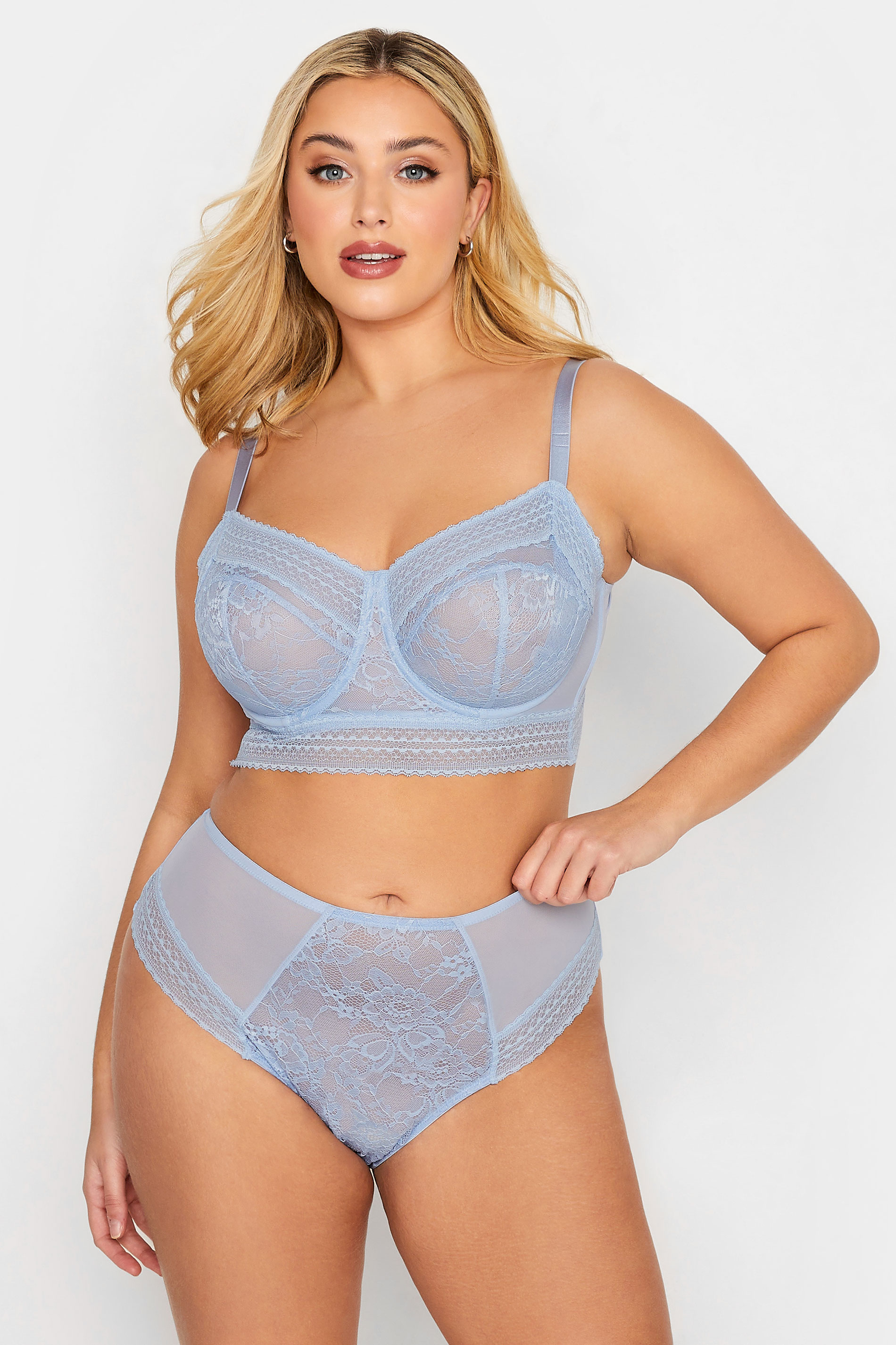 YOURS Plus Size Curve Baby Blue Lace Non Padded Bra | Yours Clothing  3
