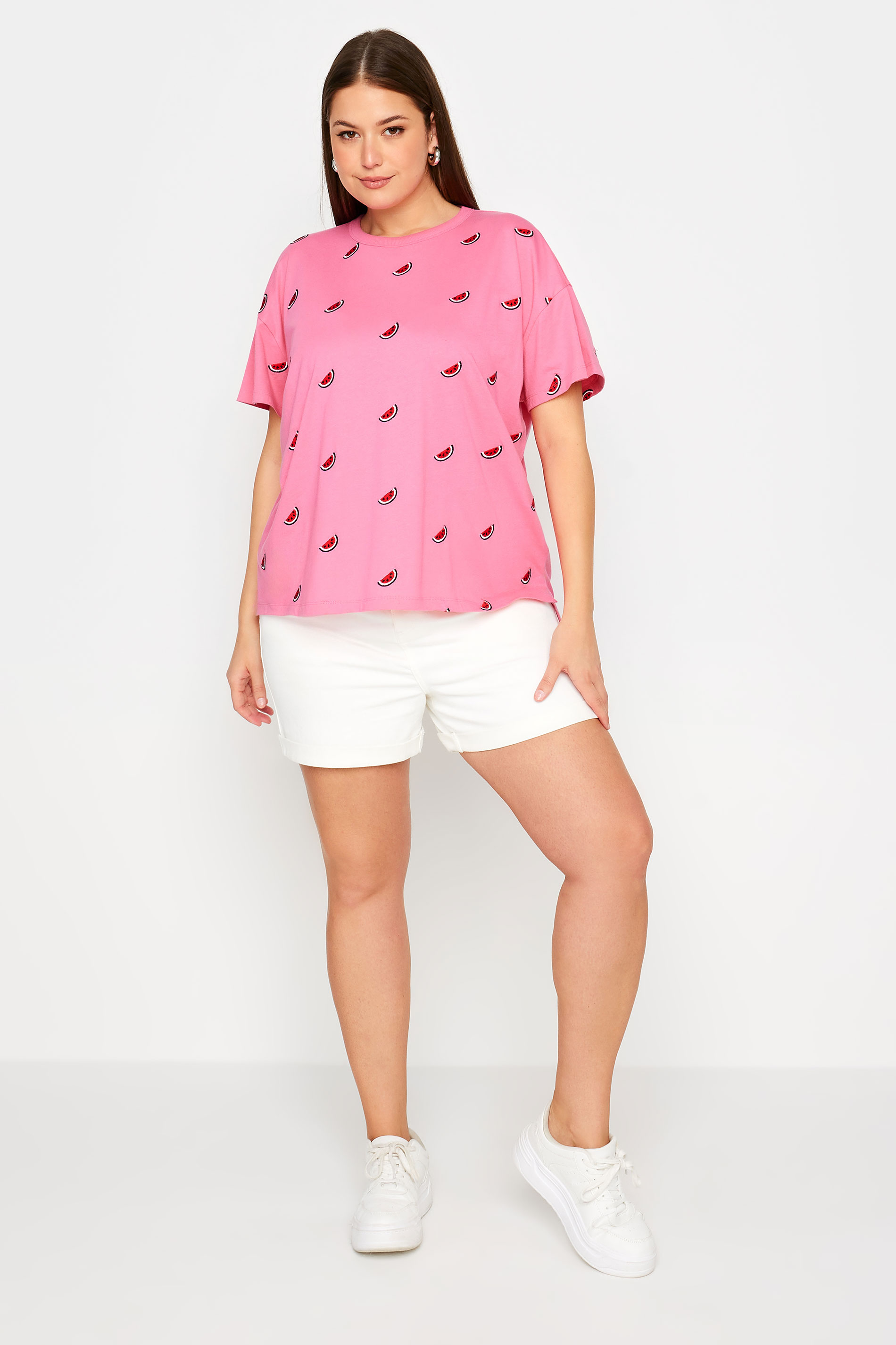 LIMITED COLLECTION Plus Size Pink Embroidered Watermelon T-Shirt | Yours Clothing 2