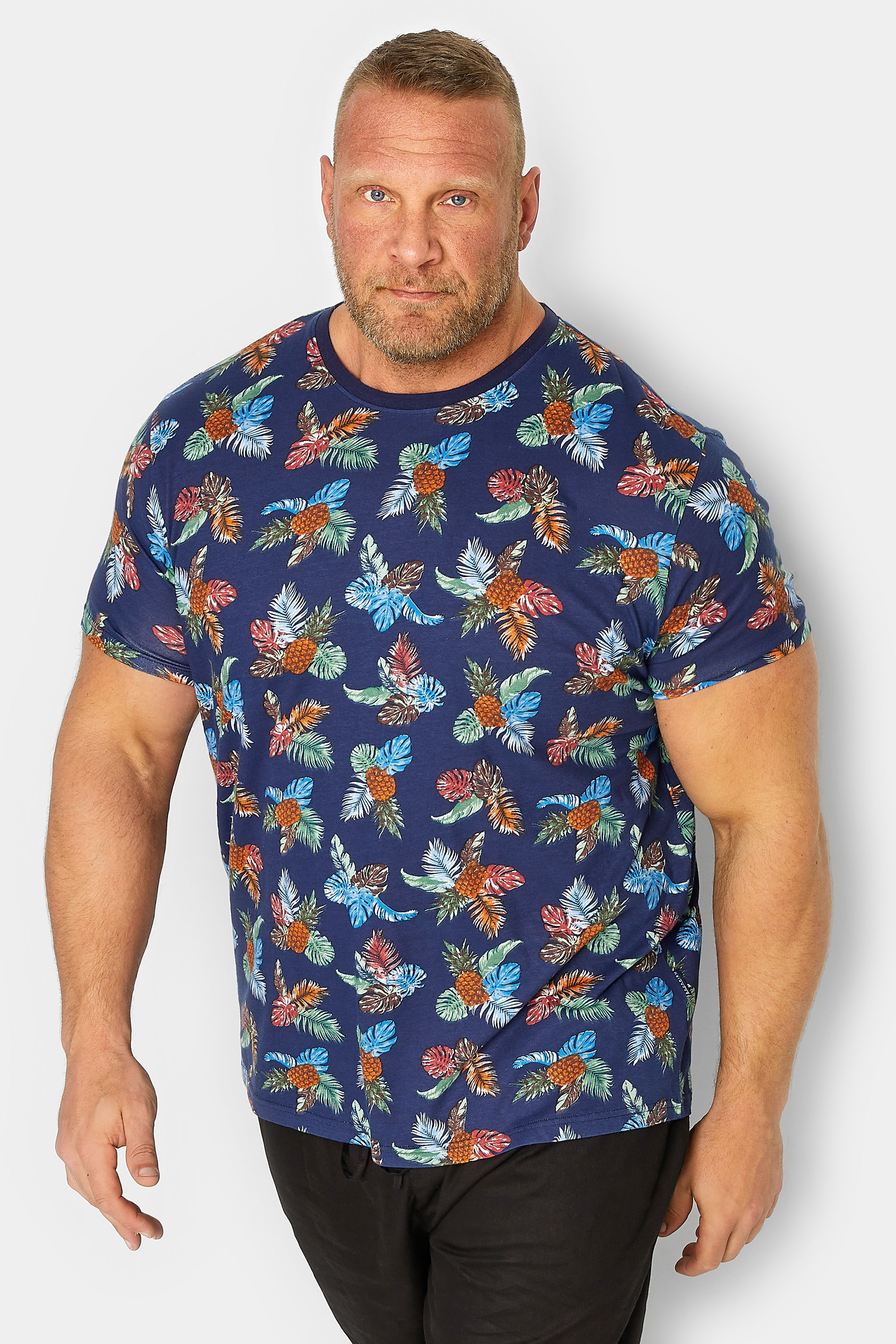 BadRhino Big & Tall Plus Size Mens Navy Blue Pineapple Print T-Shirt | BadRhino  1