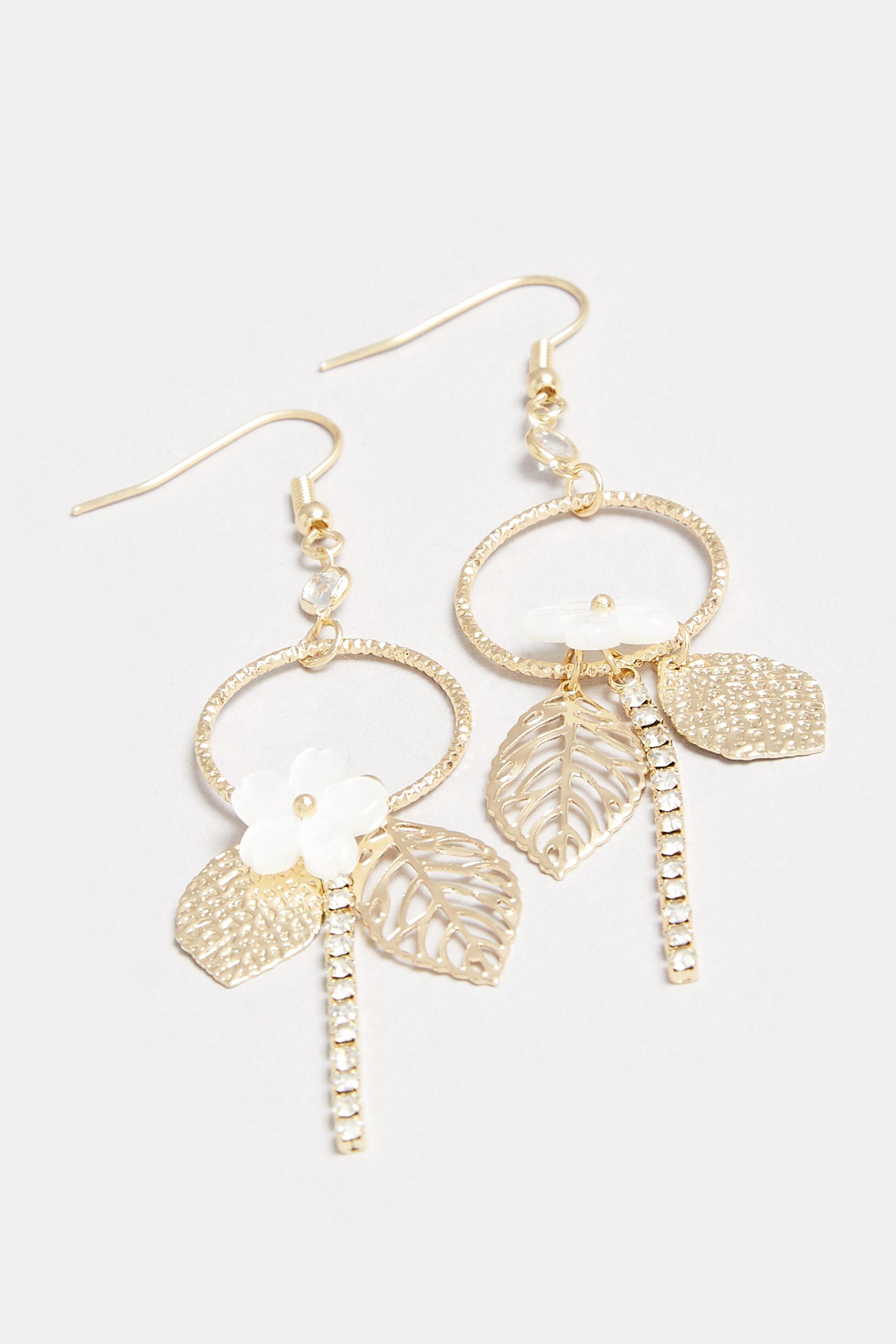 Gold Tone Diamante Flower Charm Drop Earrings | Yours Clothing 3