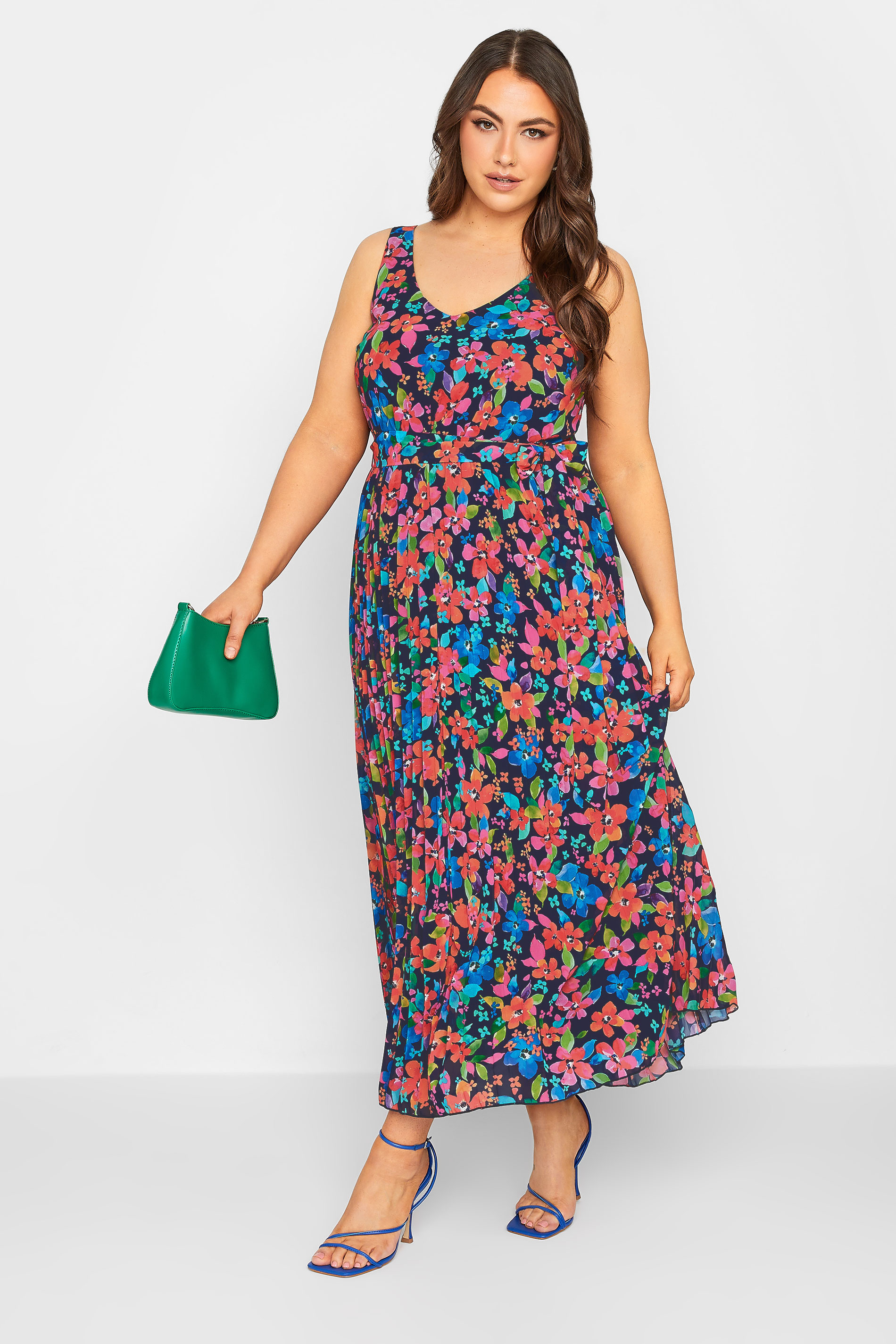 YOURS LONDON Plus Size Curve Blue Floral Pleated Maxi Dress | Yours Clothing  3