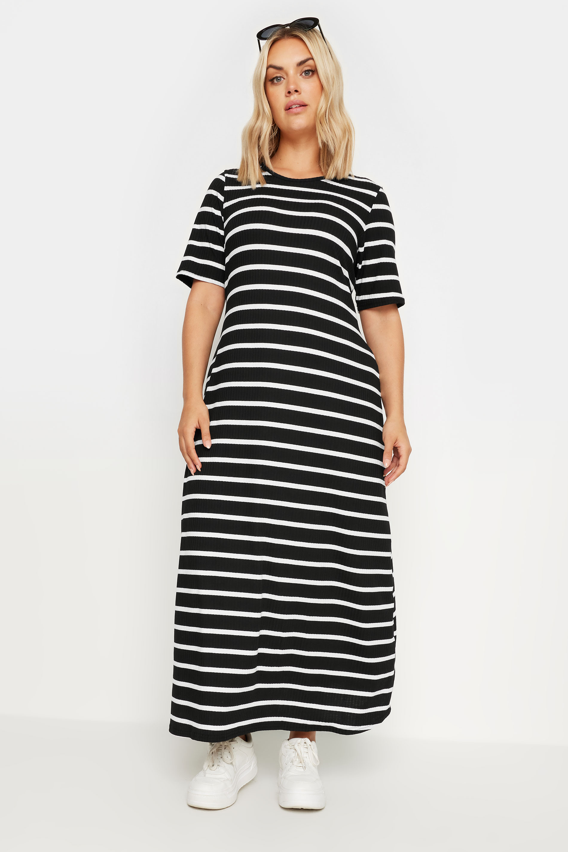 YOURS Plus Size Black Stripe Ribbed Maxi Dress | Yours Clothing 2