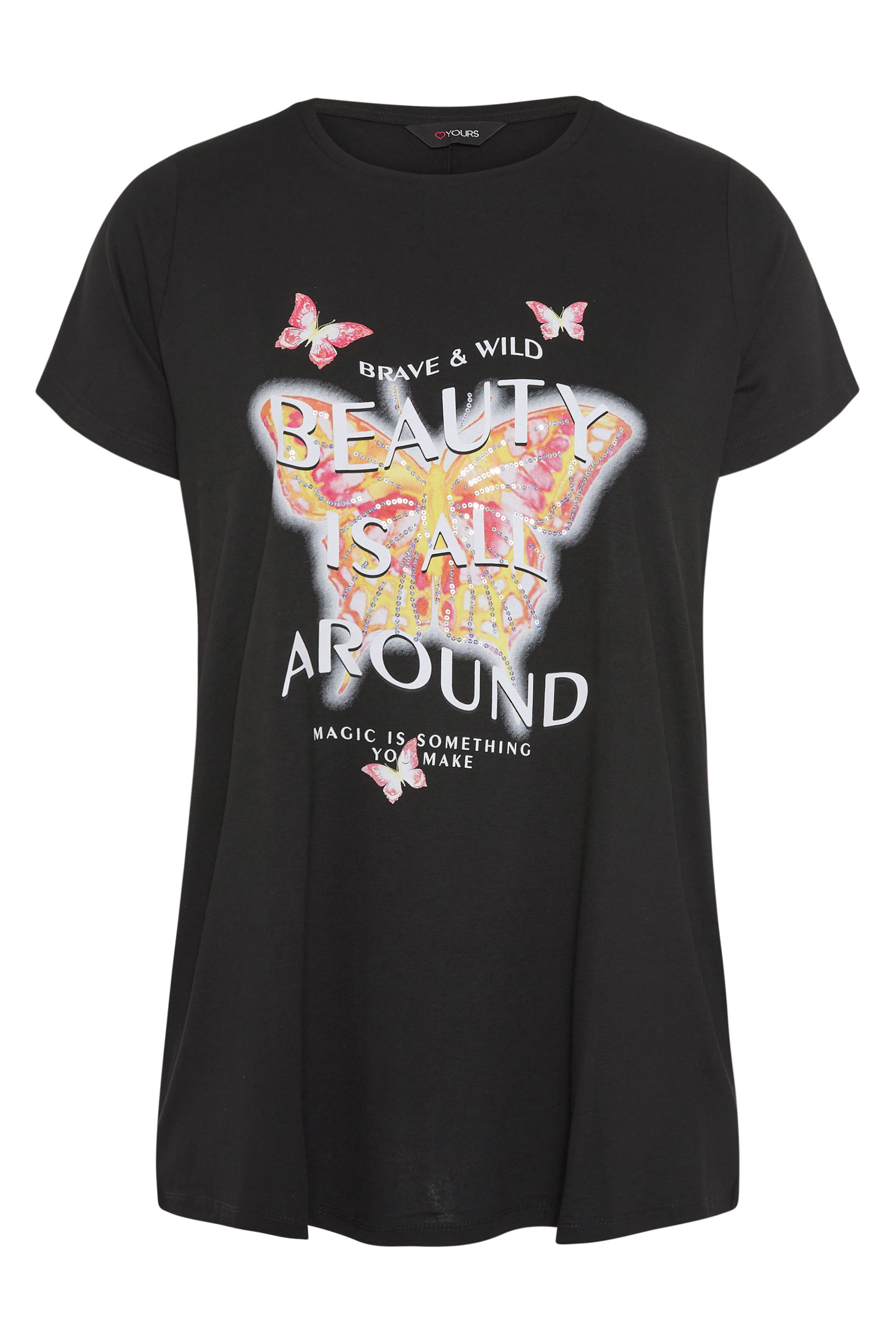 Grande taille  Tops Grande taille  Tops Casual | T-Shirt Noir Imprimé 'Beauty' - CE95607