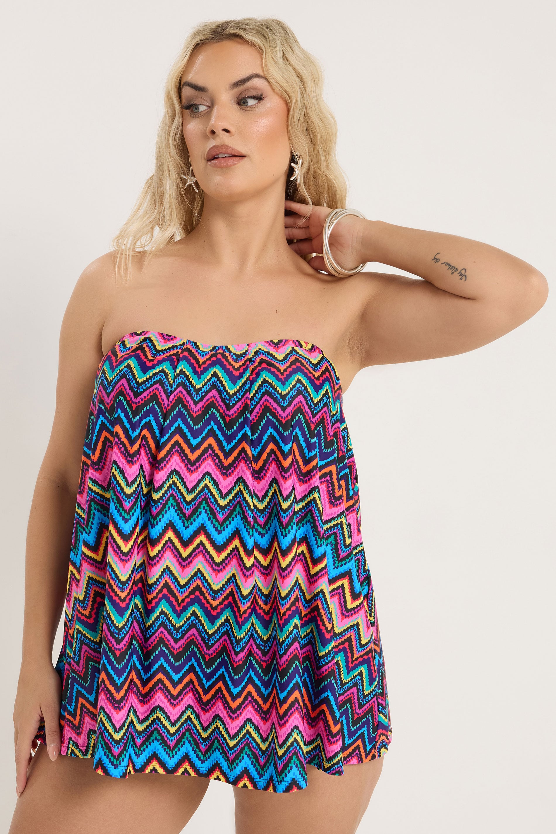 YOURS Plus Size Black Chevron Print Tankini Top | Yours Clothing 1