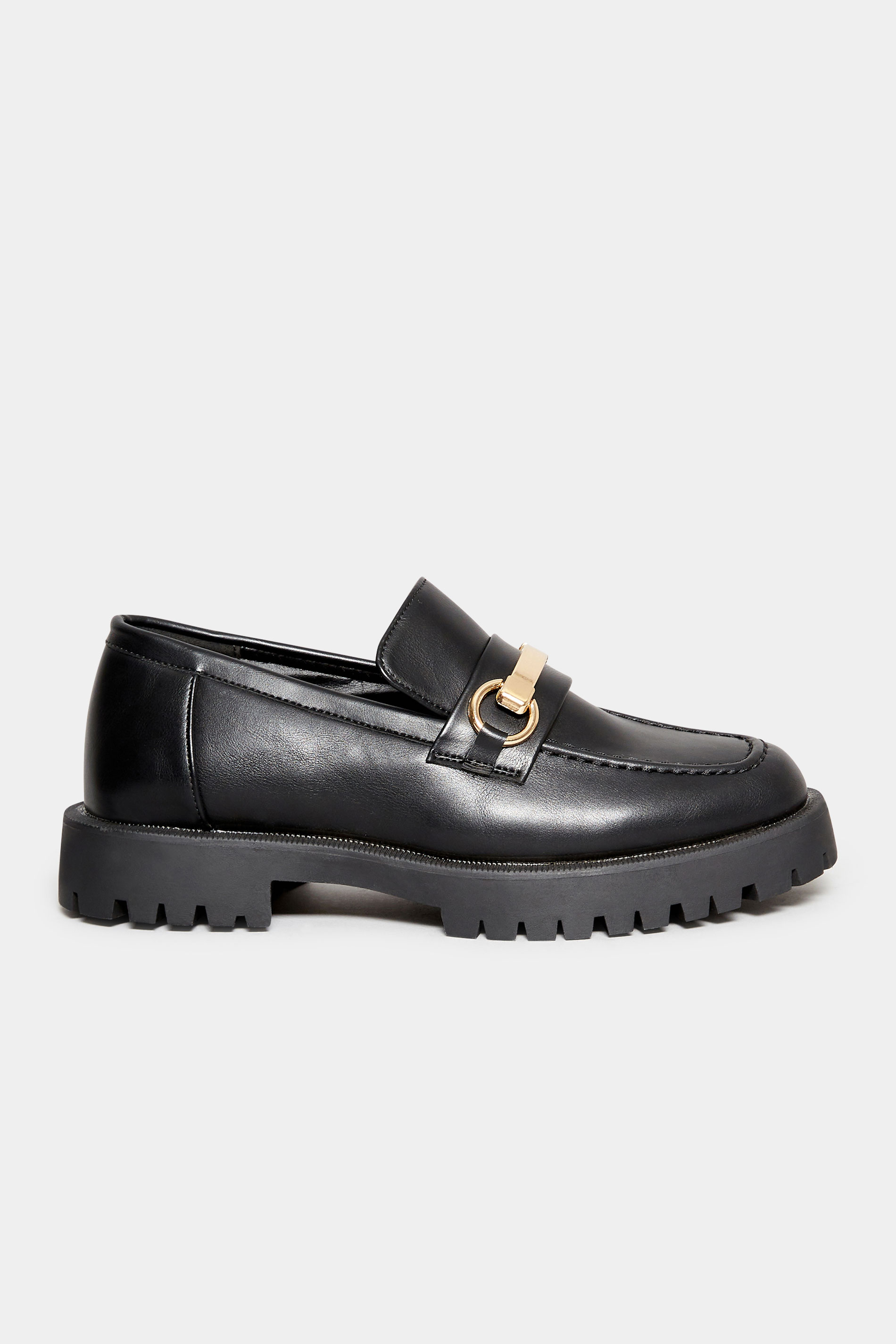 LIMITED COLLECTION Black & Gold Hardware Chunky Loafers In Wide E Fit ...