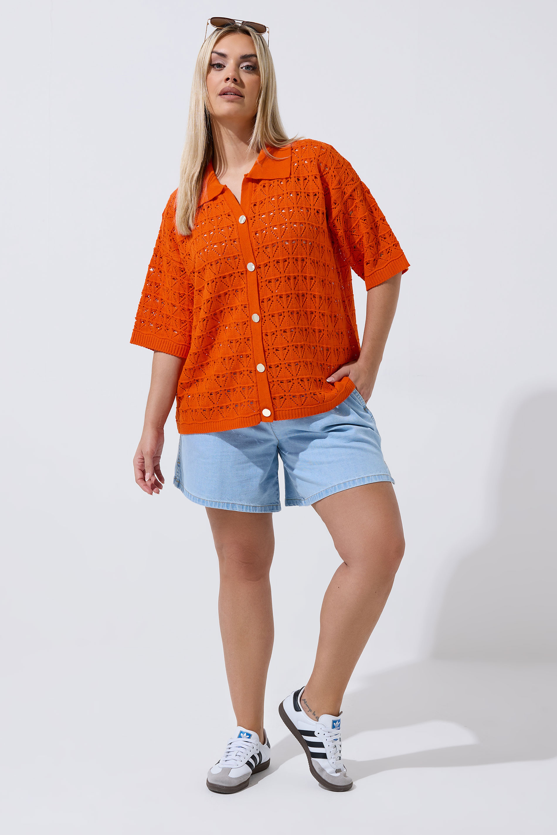 LIMITED COLLECTION Plus Size Orange Crochet Shirt | Yours Clothing 1