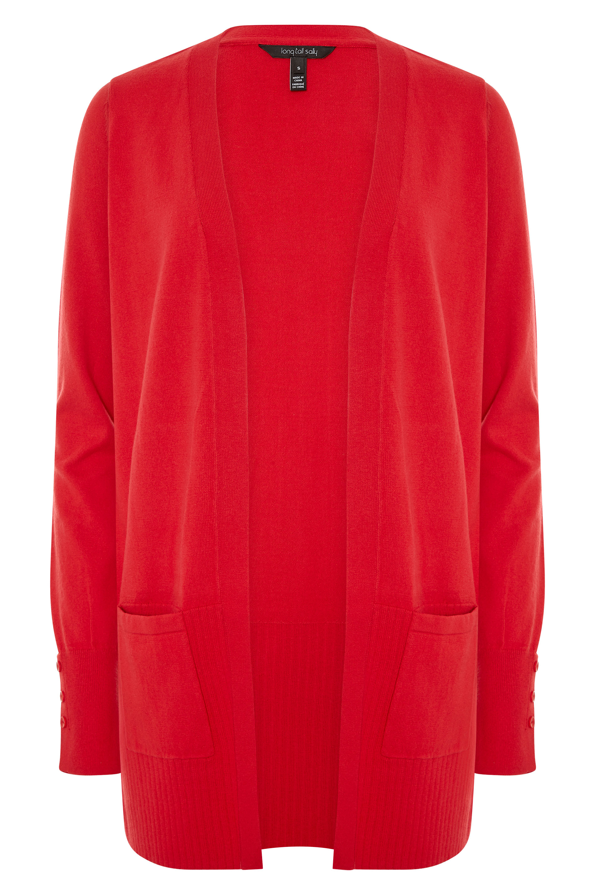 Red Cotton Ribbed Trim Cardigan | Long Tall Sally