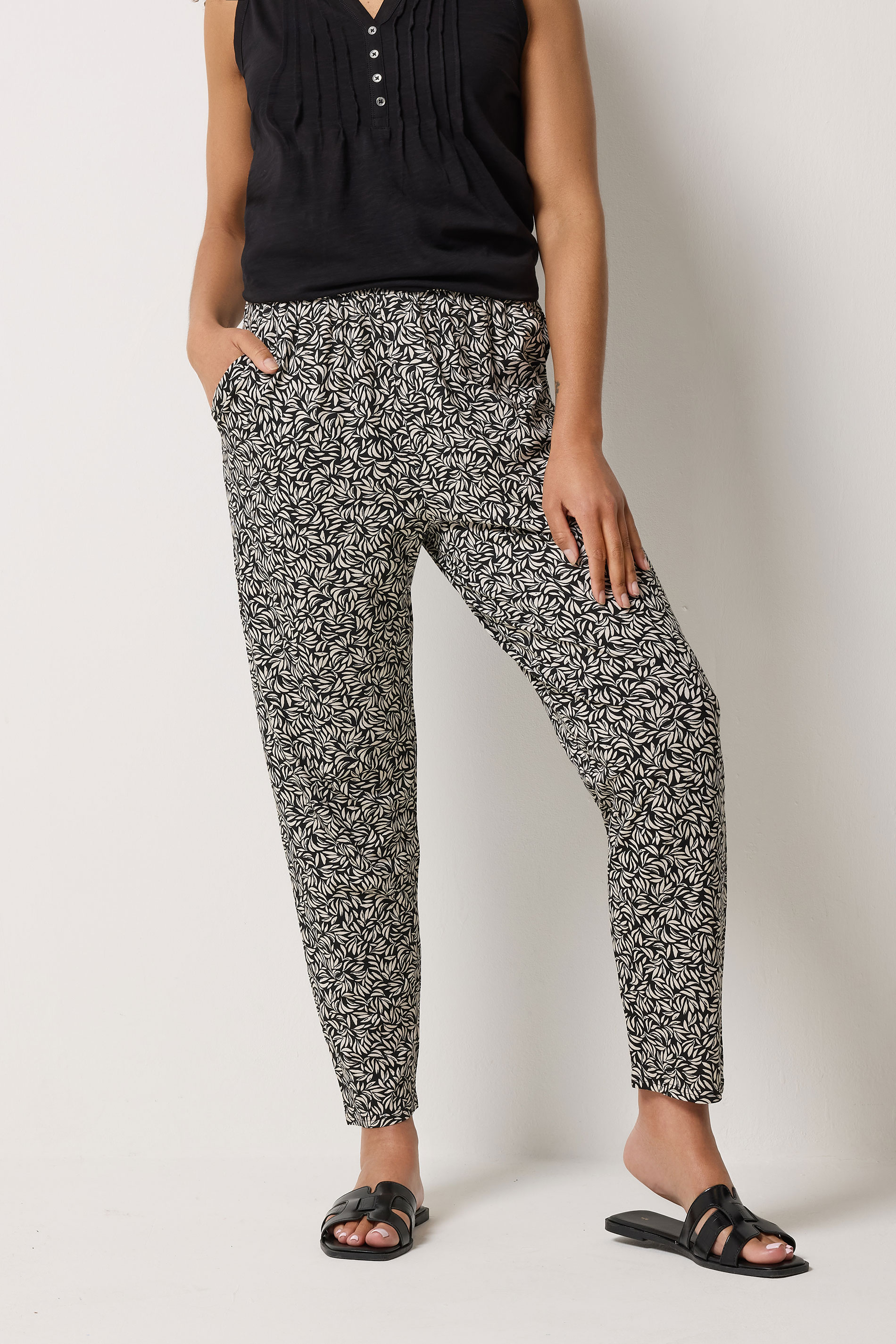 M&Co Black Leaf Print Hareem Trousers | M&Co 3