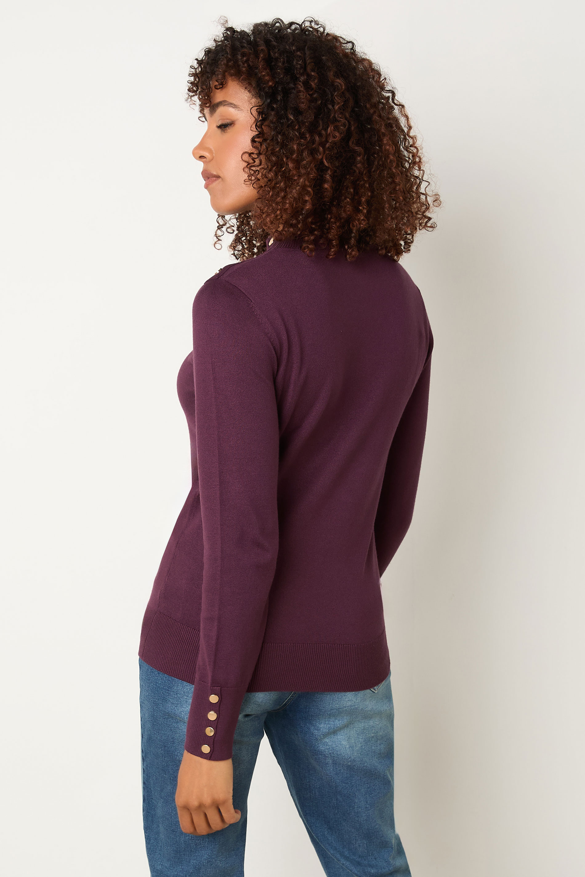 M&Co Berry Purple Button Turtle Neck Jumper | M&Co 2