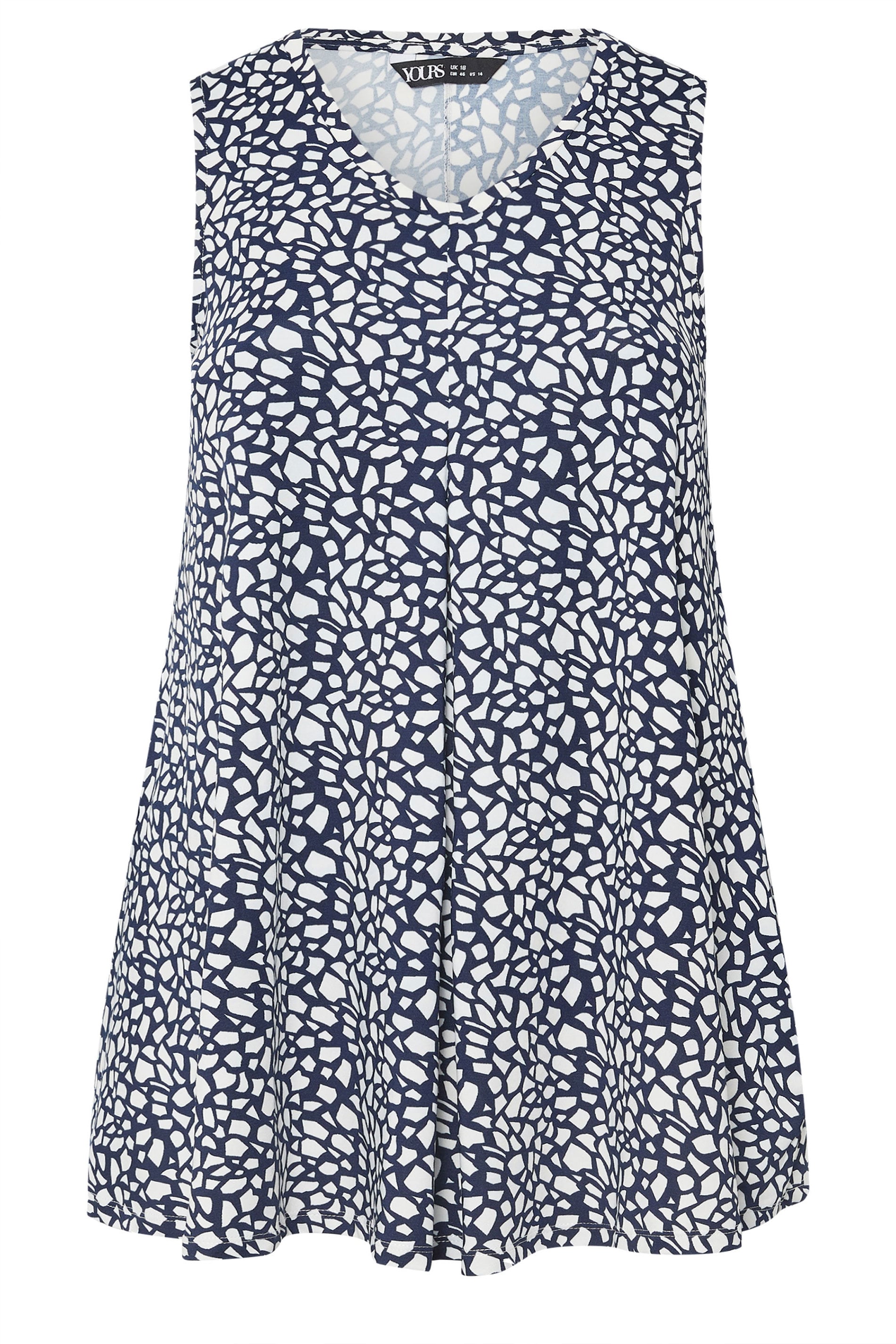 YOURS Curve Navy Blue Abstract Print Front Pleat Vest Top | Yours Clothing 5