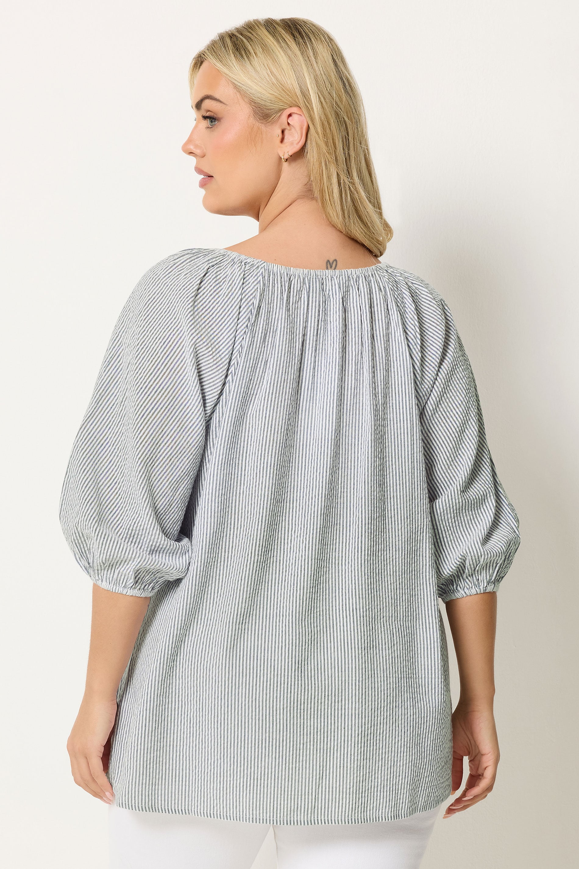 YOURS Plus Size Navy Blue Stripe Tie Detail Top | Yours Clothing 2
