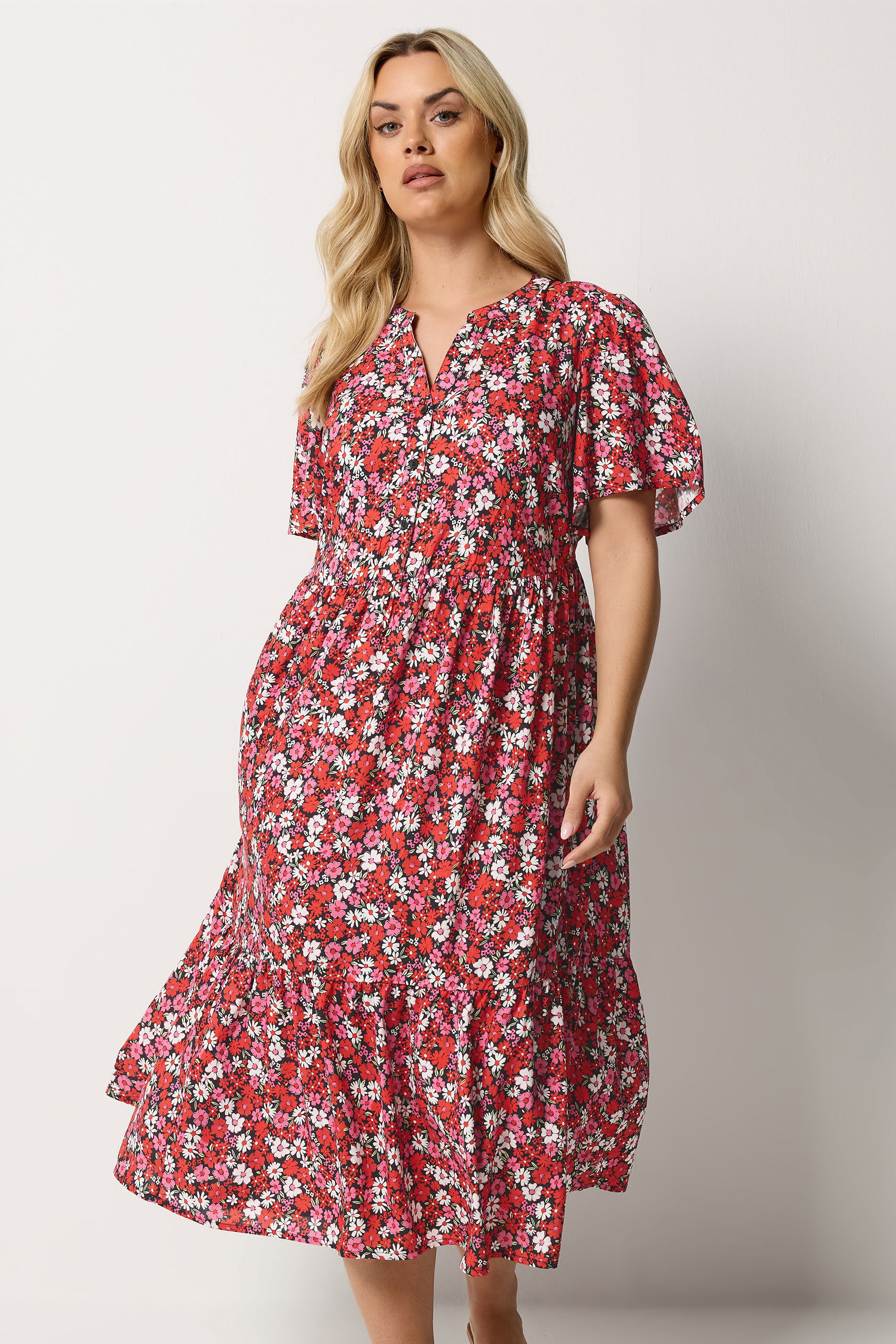 YOURS Plus Size Red Floral Placket Dress | Yours Clothing 3