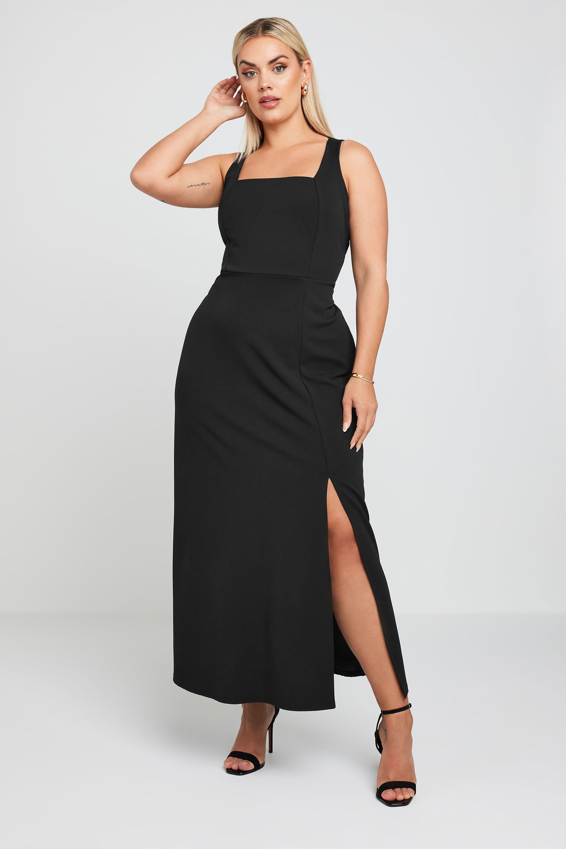 LIMITED COLLECTION Plus Size Black Square Neck Maxi Dress | Yours Clothing 1