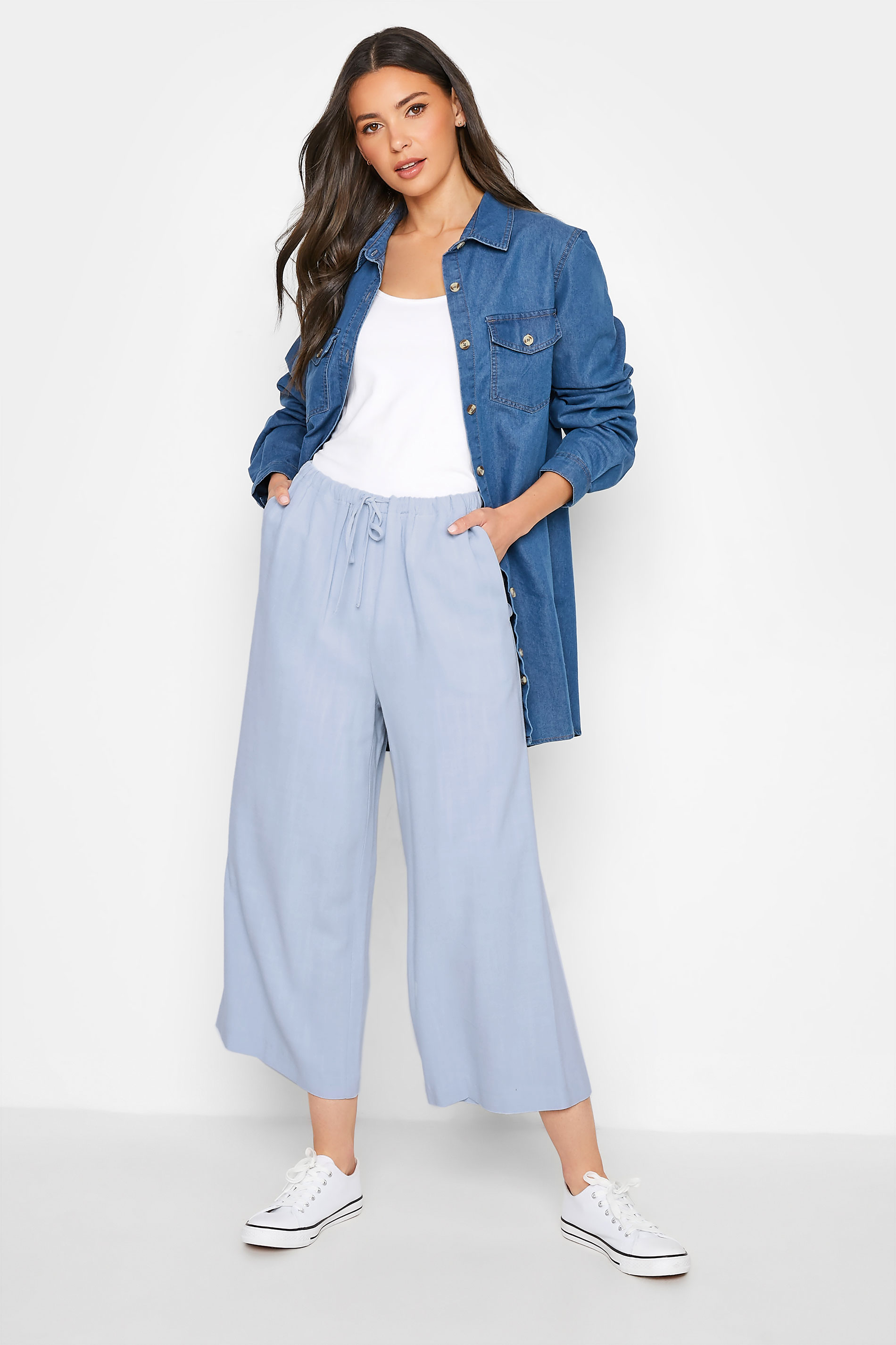 LTS Tall Women's Light Blue Linen Look Cropped Trousers | Long Tall Sally  2