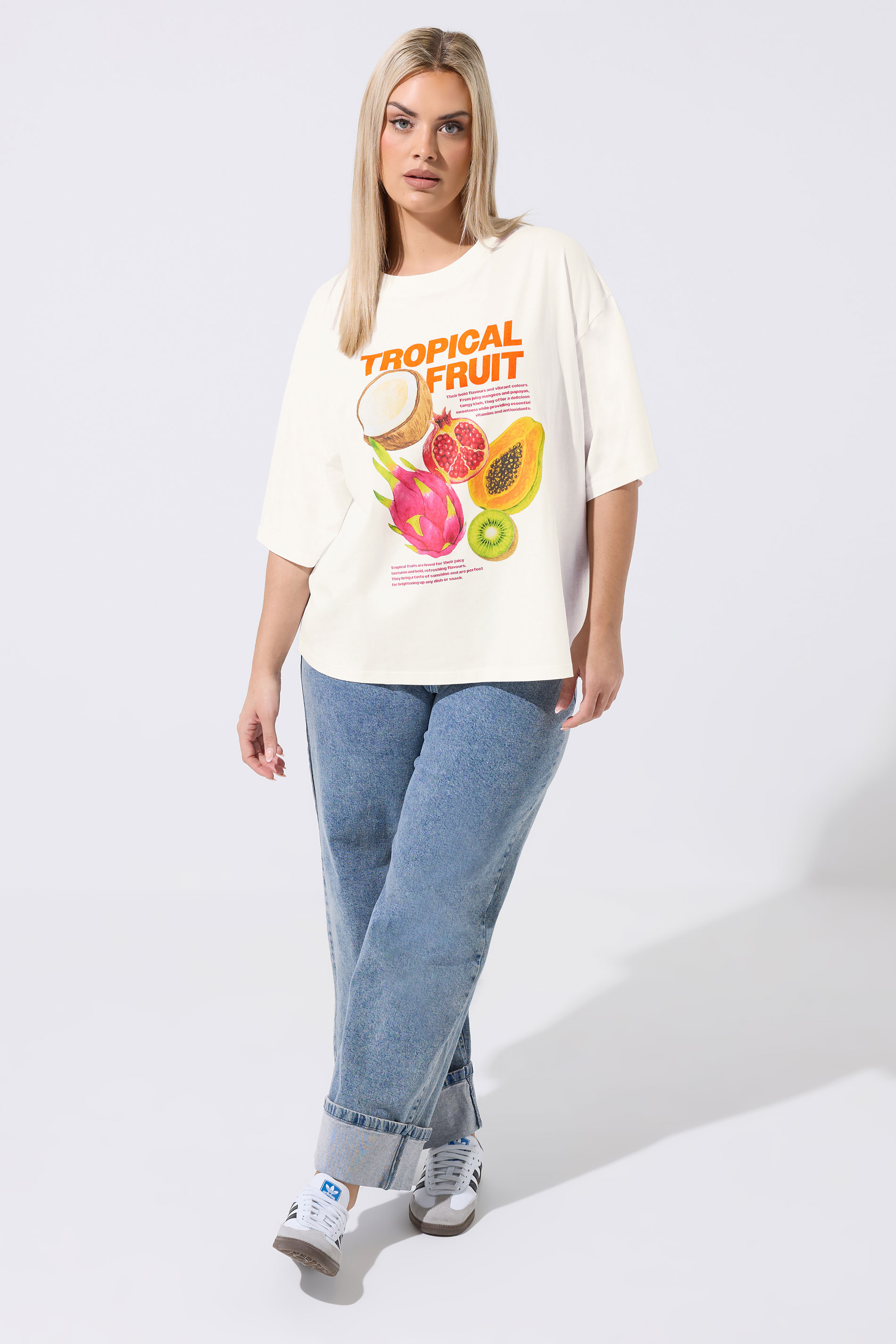 LIMITED COLLECTION Plus Size White 'Tropical Fruit' Graphic T-Shirt | Yours Clothing 1