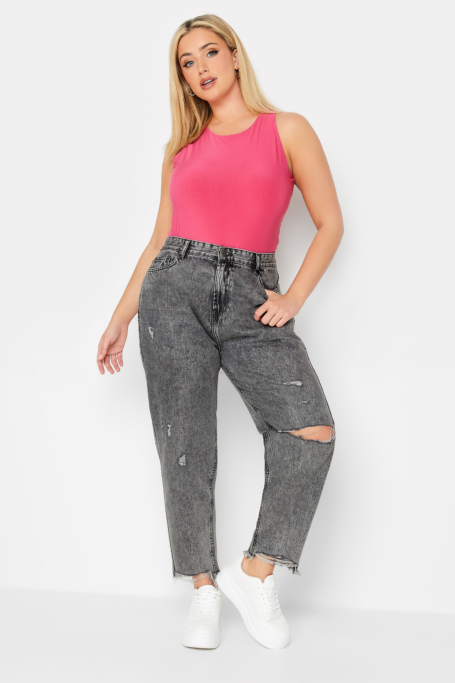 Plus Size Grey Ripped MOM Jeans | Yours Clothing 2