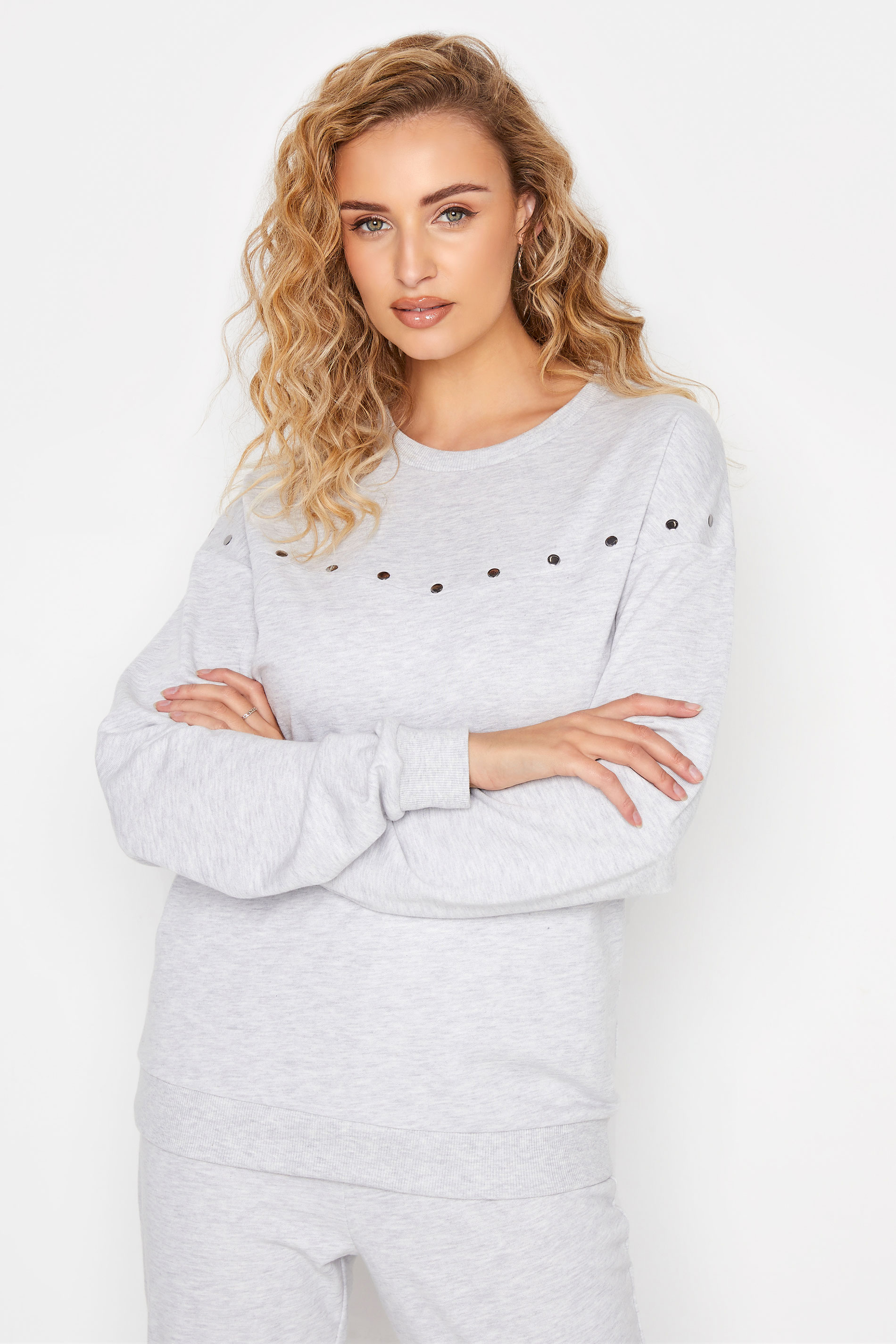 Tall Women's LTS Grey Stud Detail Sweatshirt | Long Tall Sally 1